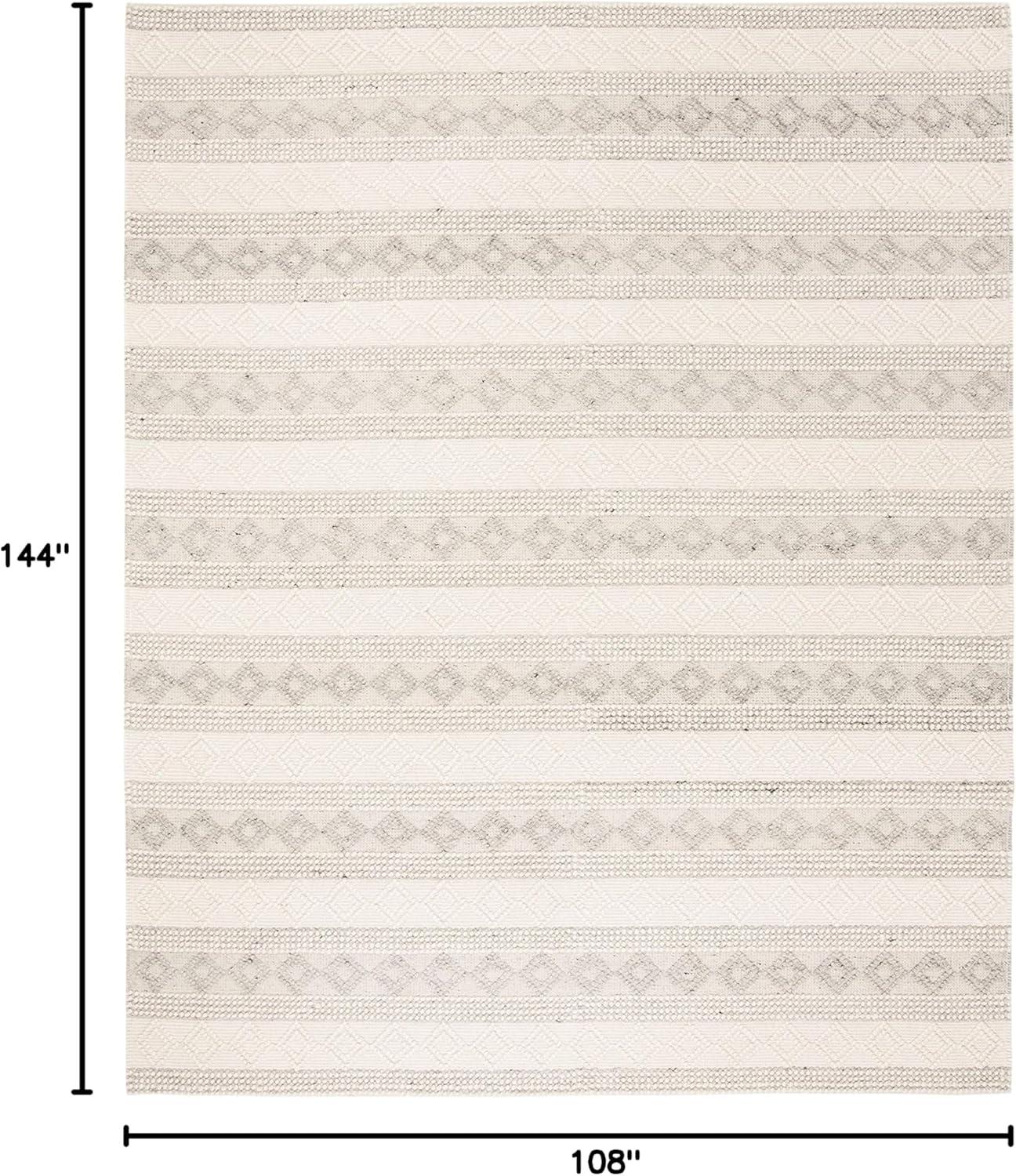 Ivory and Gray Handmade Wool 9' x 12' Area Rug