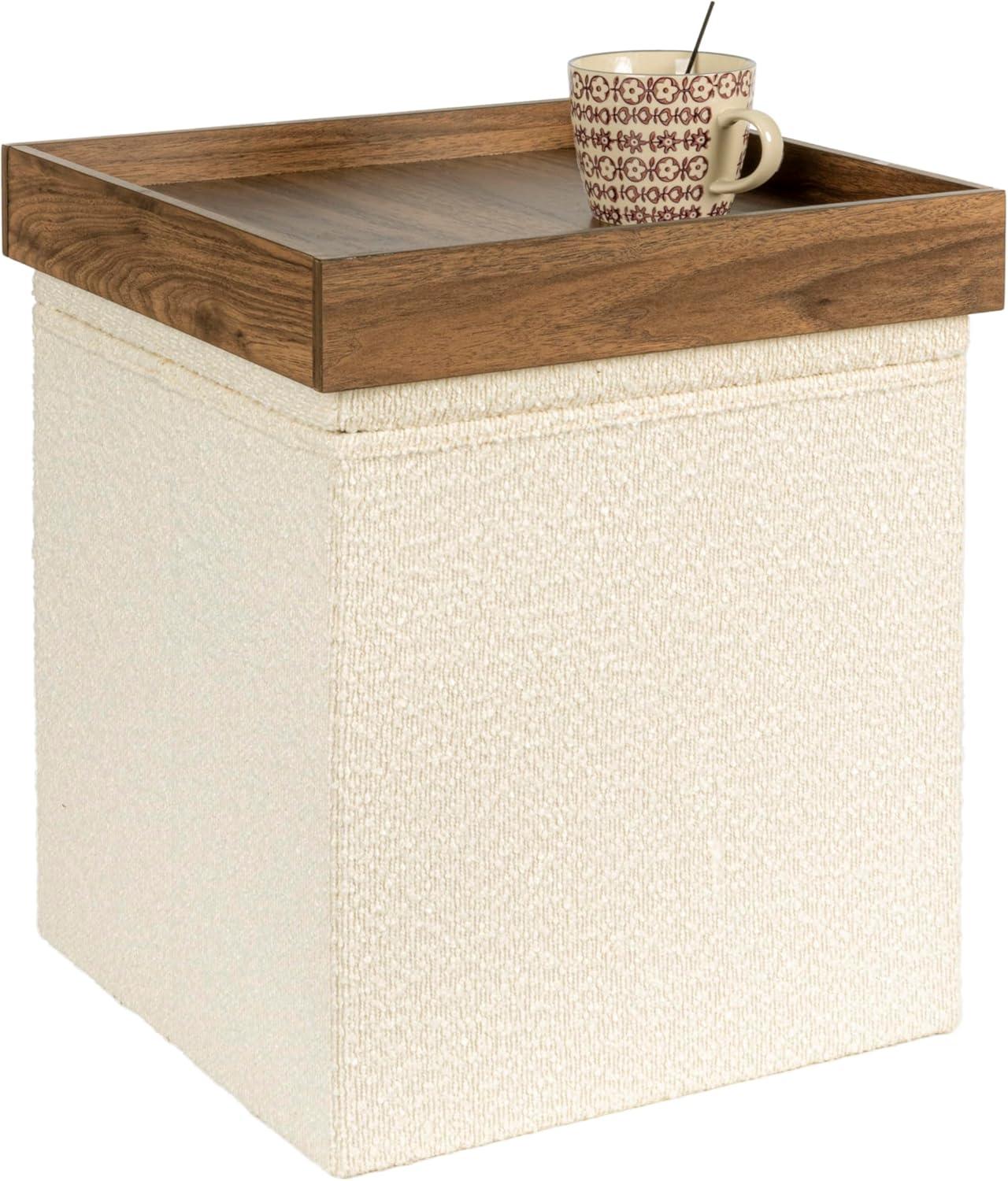 Household Essentials Versatile Boucle Ottoman With Hidden Storage