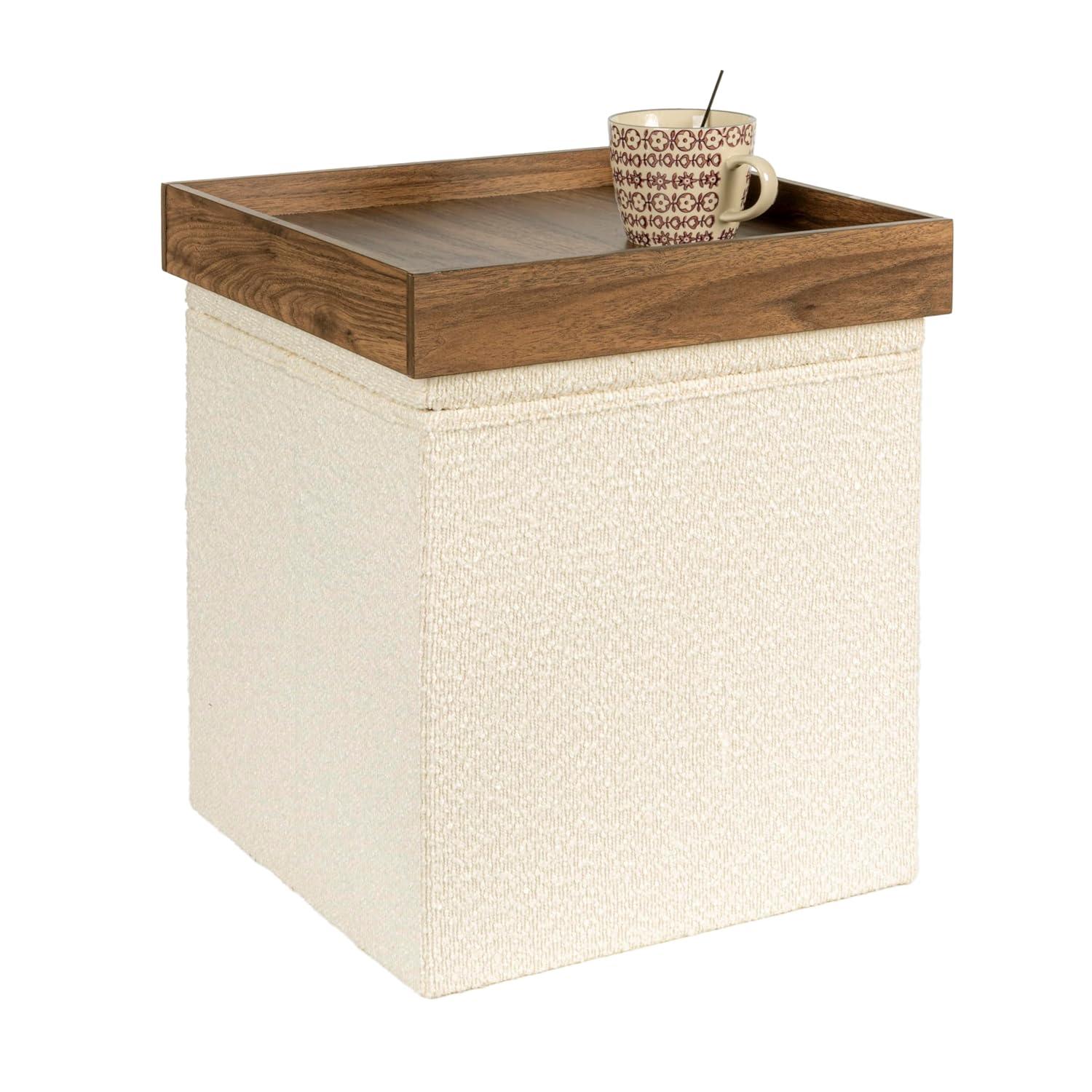Household Essentials Versatile Boucle Ottoman With Hidden Storage
