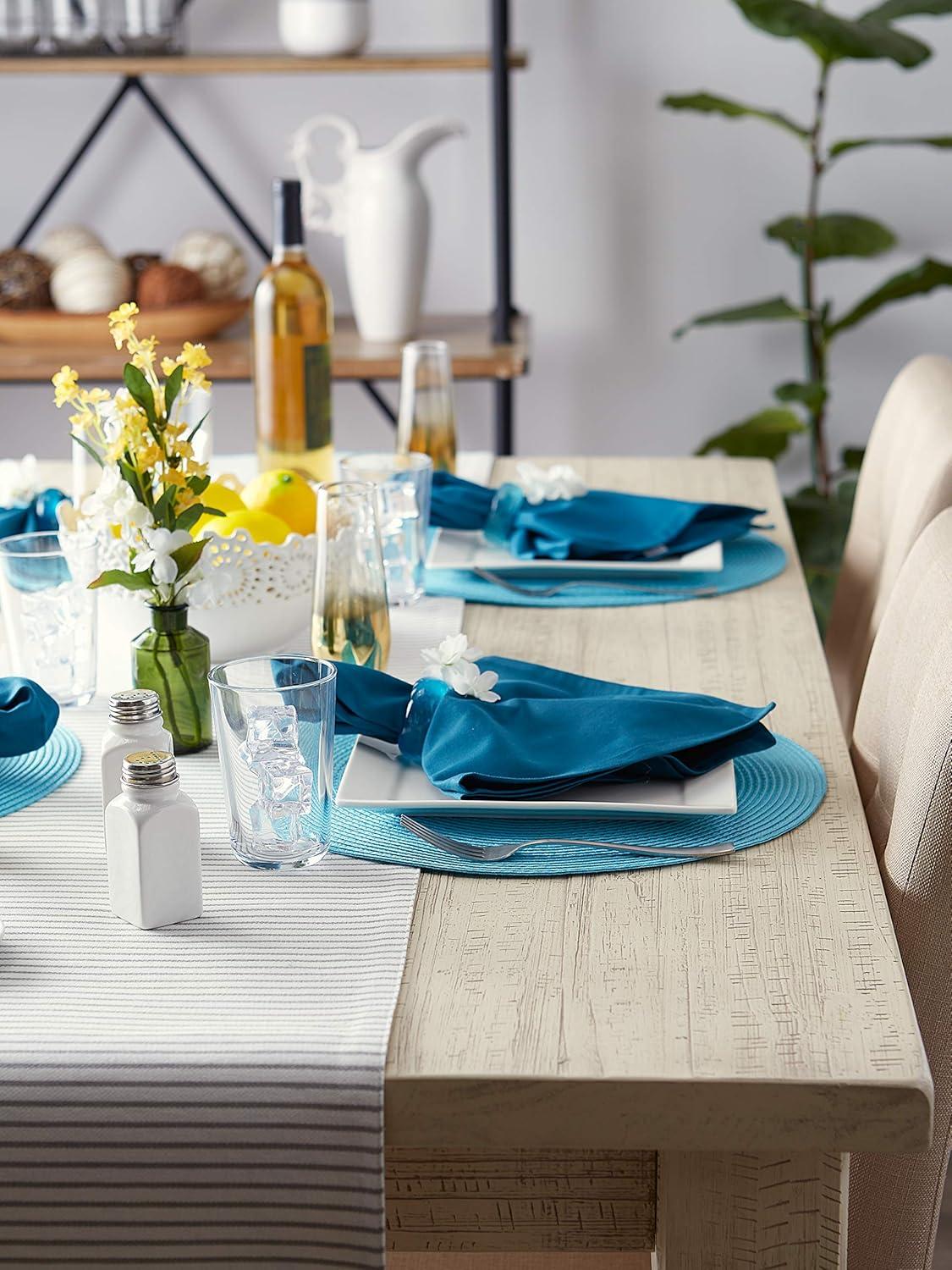 Aqua Woven Round Placemats Set of 6, 14.75"