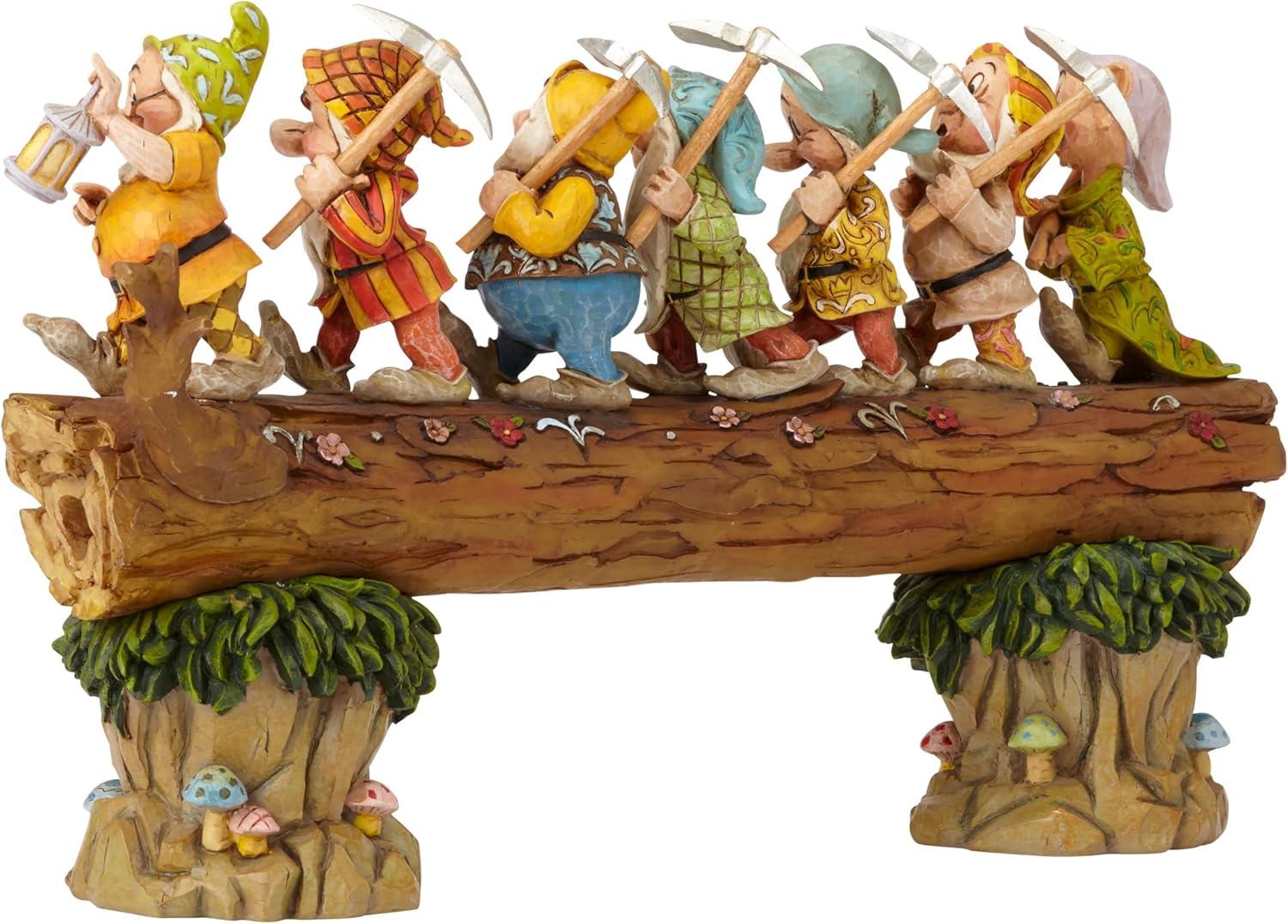 Traditions by Jim Shore Snow White and The Seven Dwarfs Standing on Log Figurine, 8.25 Inch, Multicolor