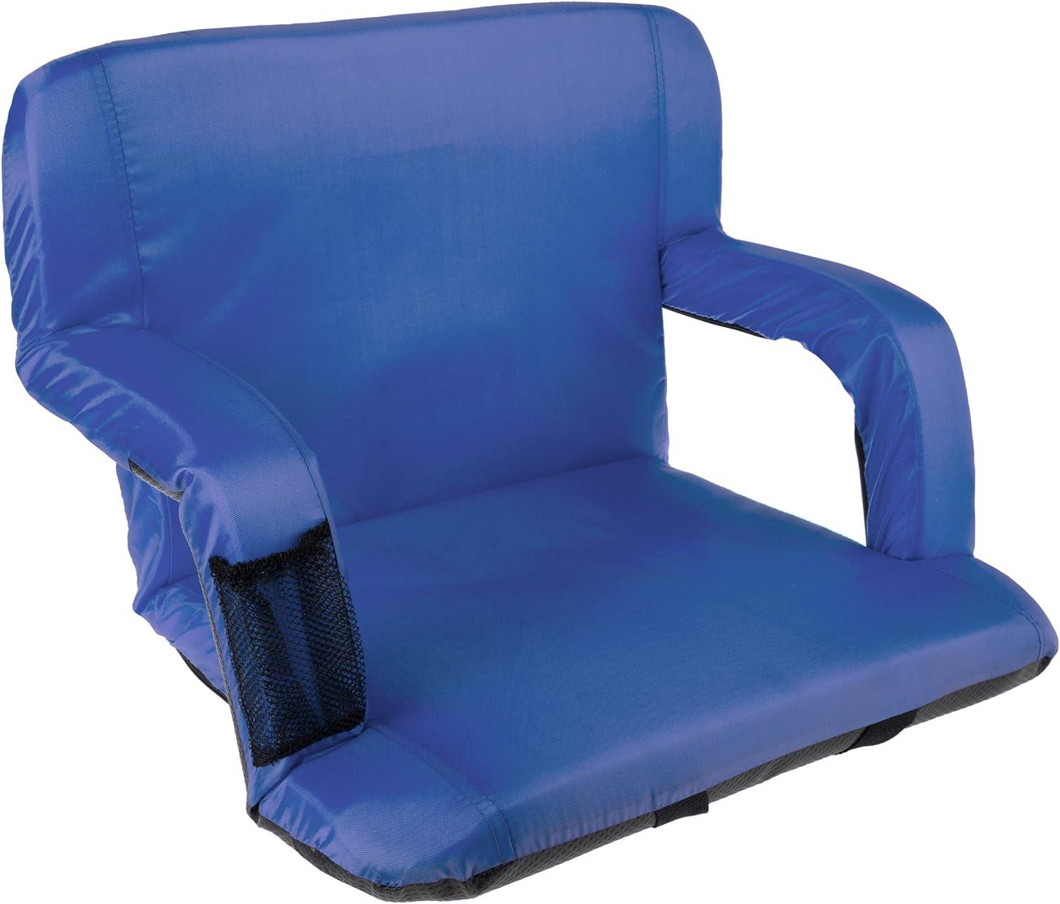 Wide Stadium Seat Chair - Bleacher Cushion with Padded Back Support, Armrests, 6 Reclining Positions and Portable Carry Straps by Home-Complete (Blue)