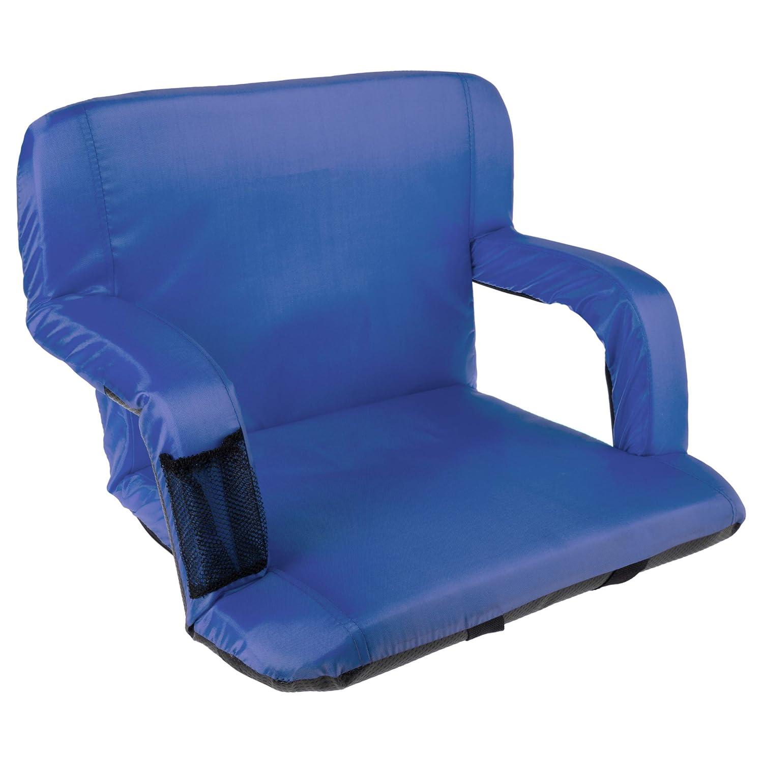 Wide Stadium Seat Chair - Bleacher Cushion with Padded Back Support, Armrests, 6 Reclining Positions and Portable Carry Straps by Home-Complete (Blue)