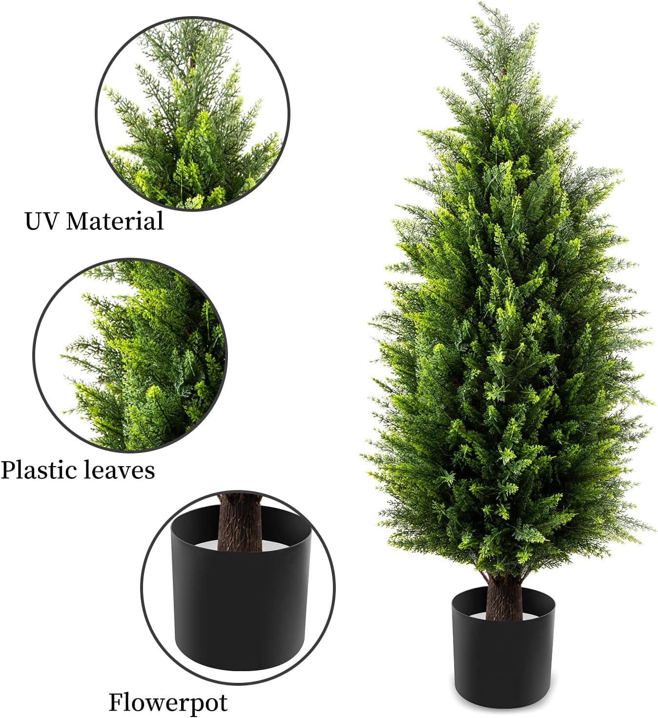4ft Artificial Cedar Topiary Trees 2 Pack, Beautiful Realistic Artificial Plants for Outdoor, UV Protection Potted Plants Artificial Shrubs for Outdoor, Indoor, Office, Front Porch Decor.
