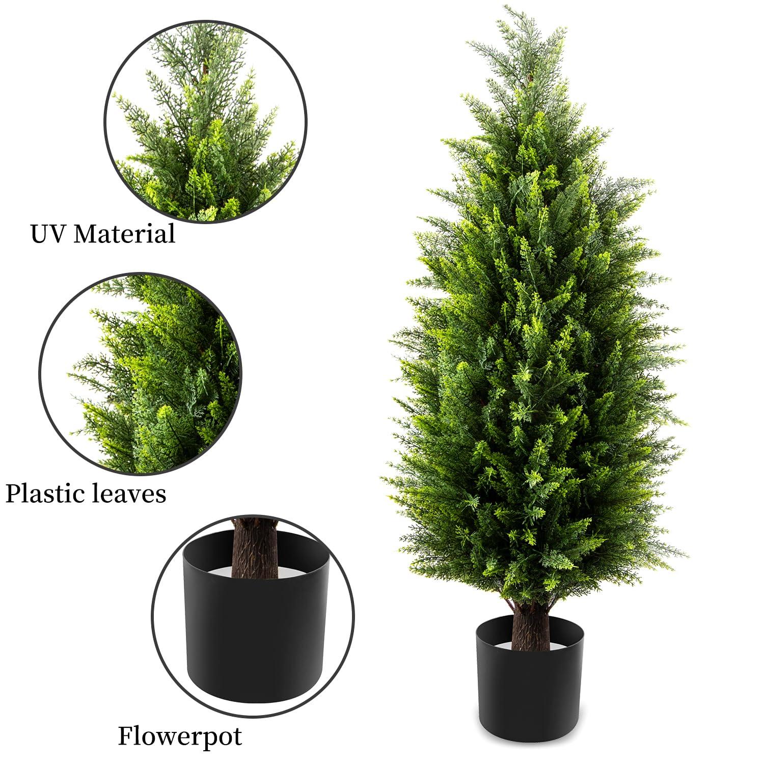 4ft Artificial Cedar Topiary Trees 2 Pack, Beautiful Realistic Artificial Plants for Outdoor, UV Protection Potted Plants Artificial Shrubs for Outdoor, Indoor, Office, Front Porch Decor.