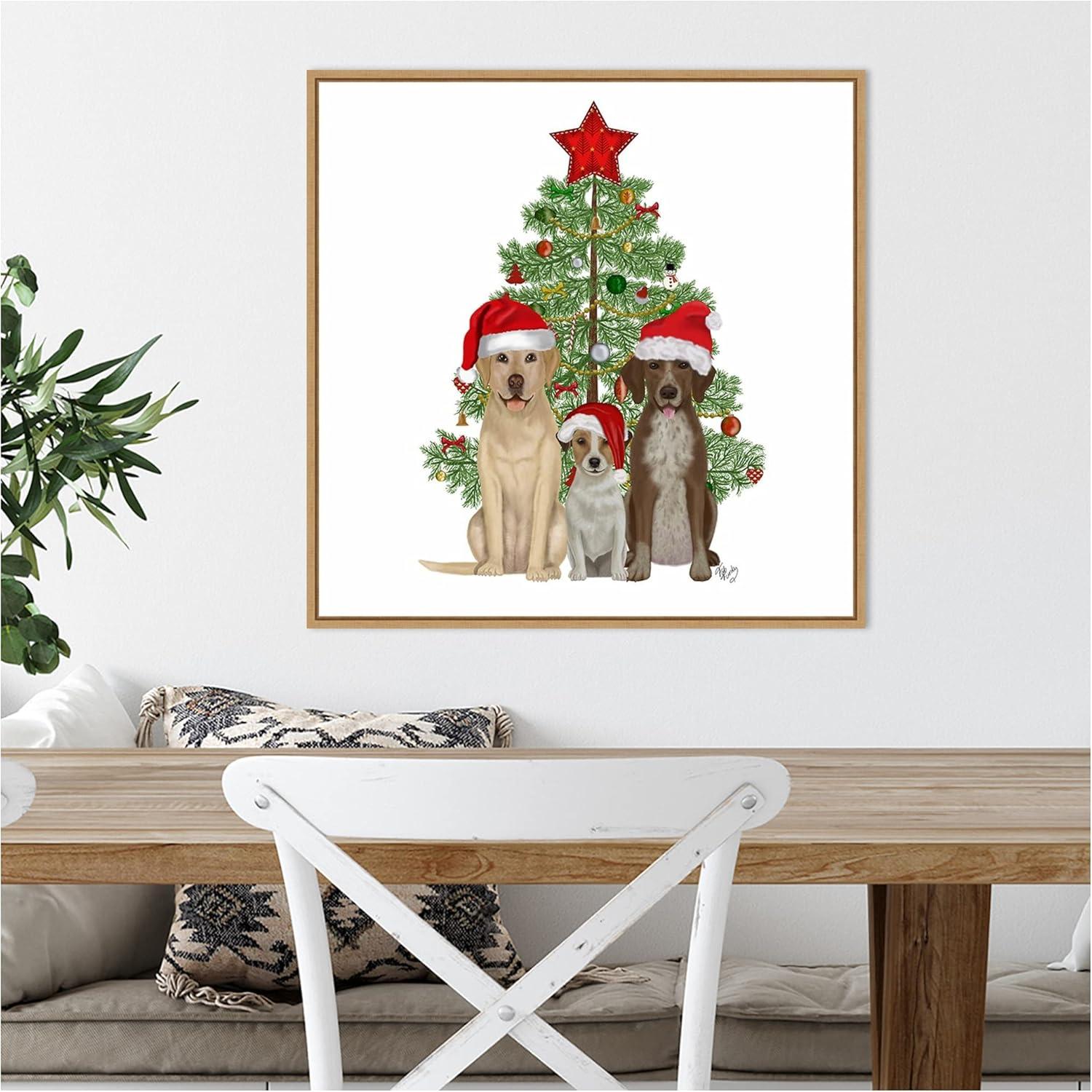 Amanti Art Christmas Dog Trio Tree Framed Canvas Wall Art Print