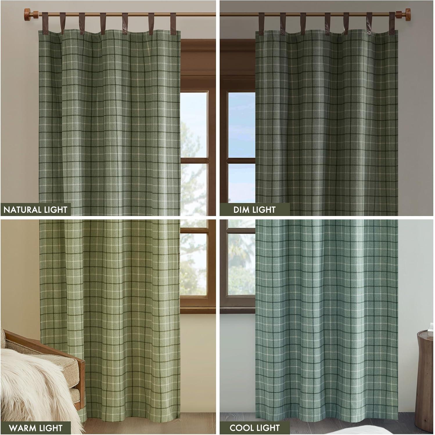 Anaheim Plaid Faux Leather Tab Top Curtain Panel with Fleece Lining