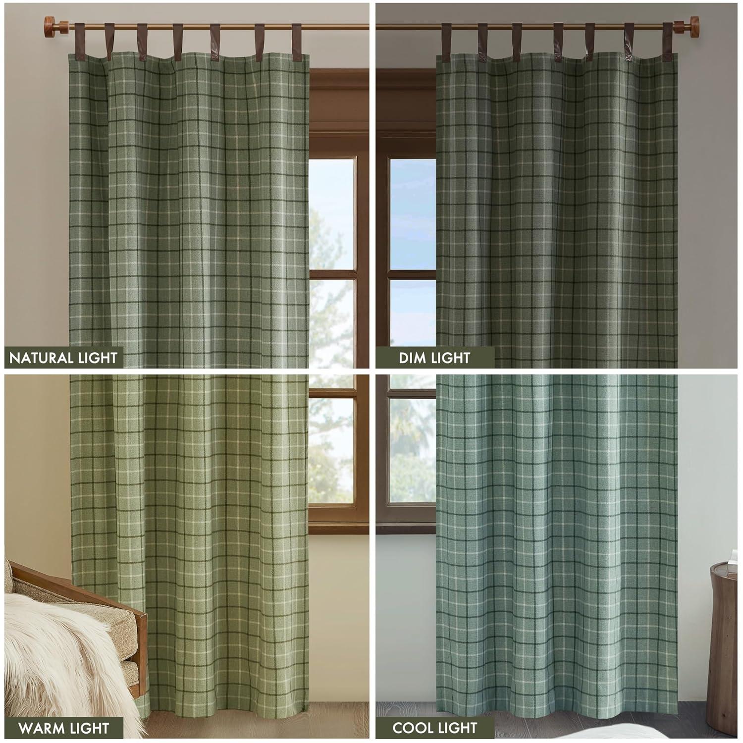 Anaheim Plaid Faux Leather Tab Top Single Curtain Panel with Fleece Lining