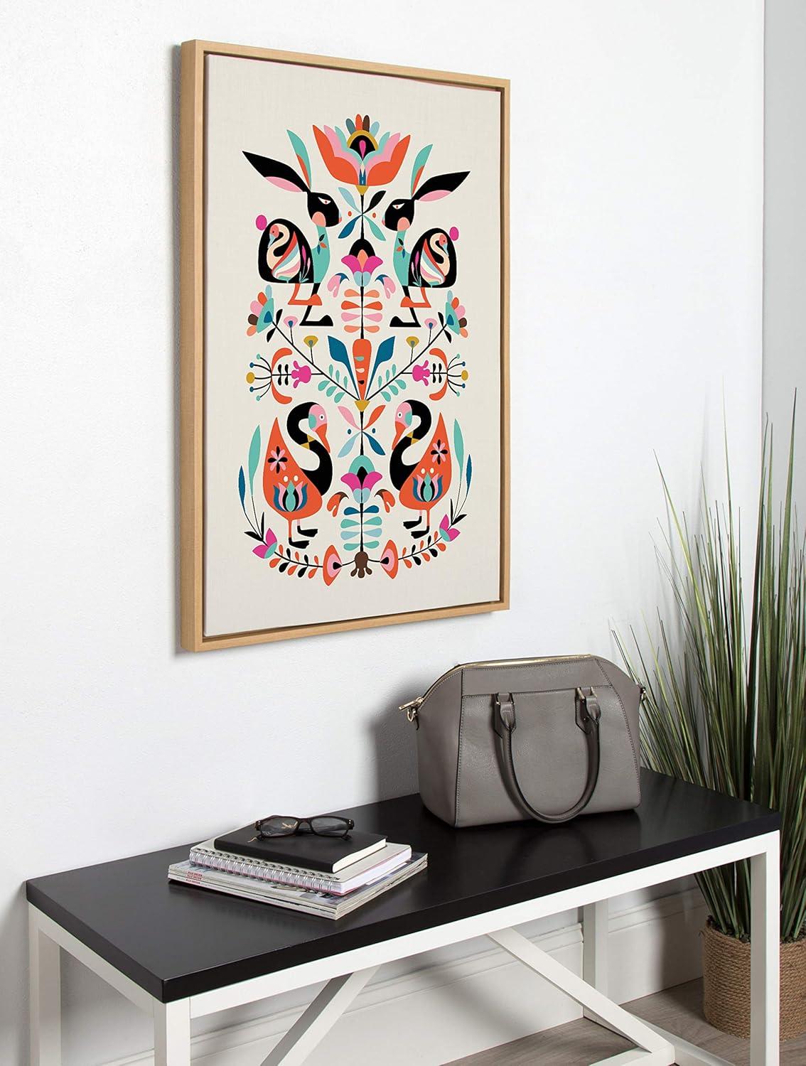 23" x 33" Sylvie Floral Bunny Framed Canvas Wall Art by Rachel Lee Natural - Kate and Laurel: Rachel Lee Design, Modern Decor