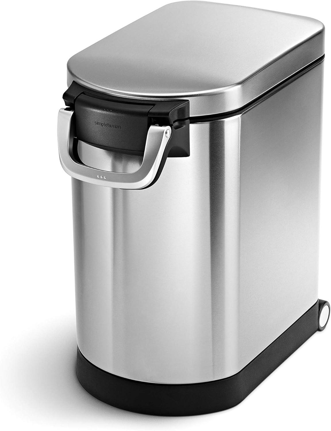 simplehuman Pet Food Storage Container Stainless Steel for Dog Food, Cat Food, and Bird Feed