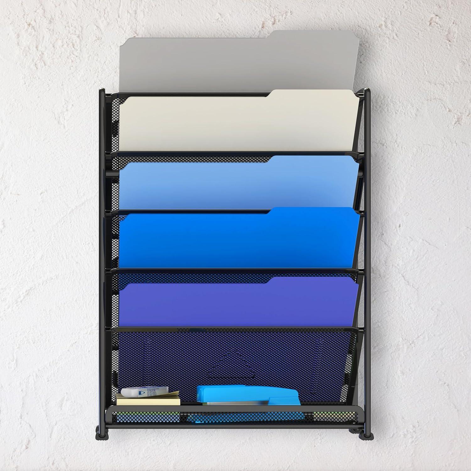 SimpleHouseware 6 Tier Wall Mount Document Letter Tray Organizer, Black