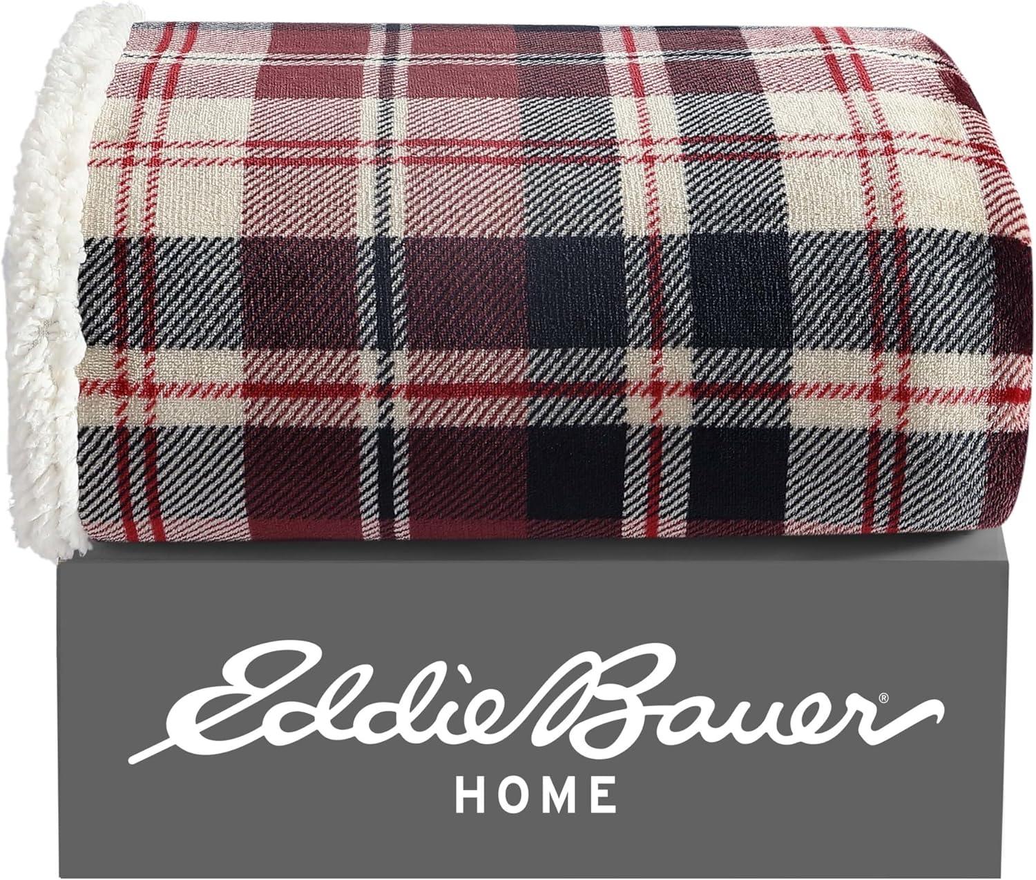 50"x60" Trailhead Plaid Reversible Throw Blanket Red - Eddie Bauer: Cozy Fleece, Machine Washable