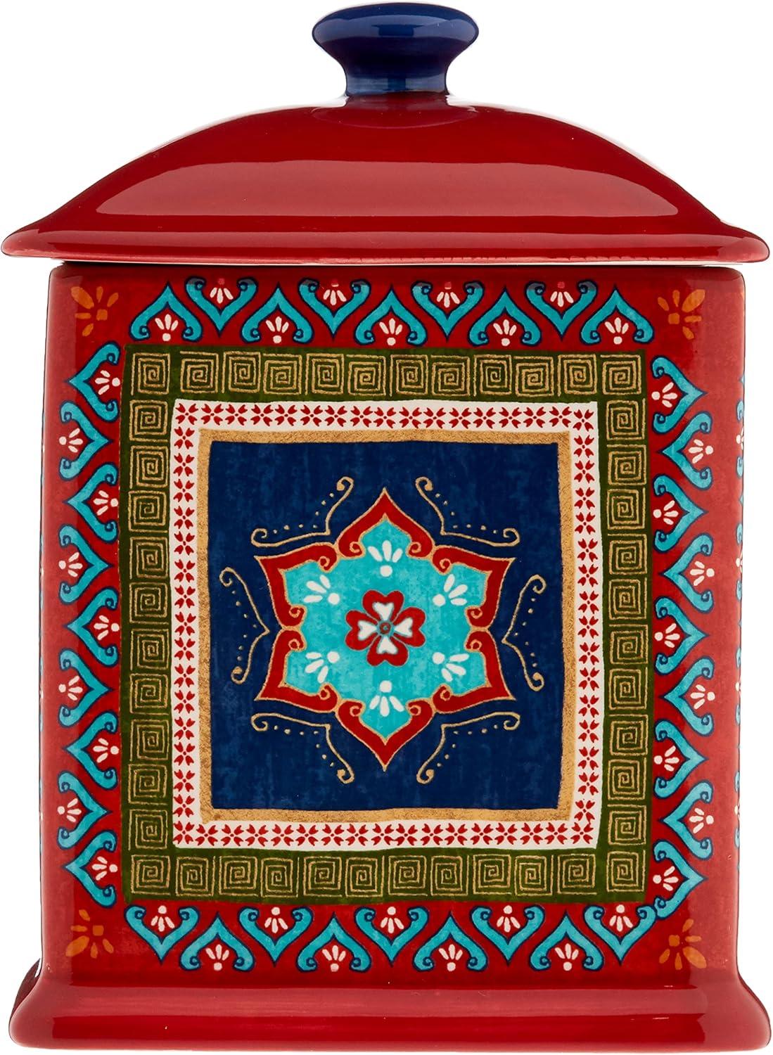 Red Ceramic Medallion Canister Set, 3-Piece