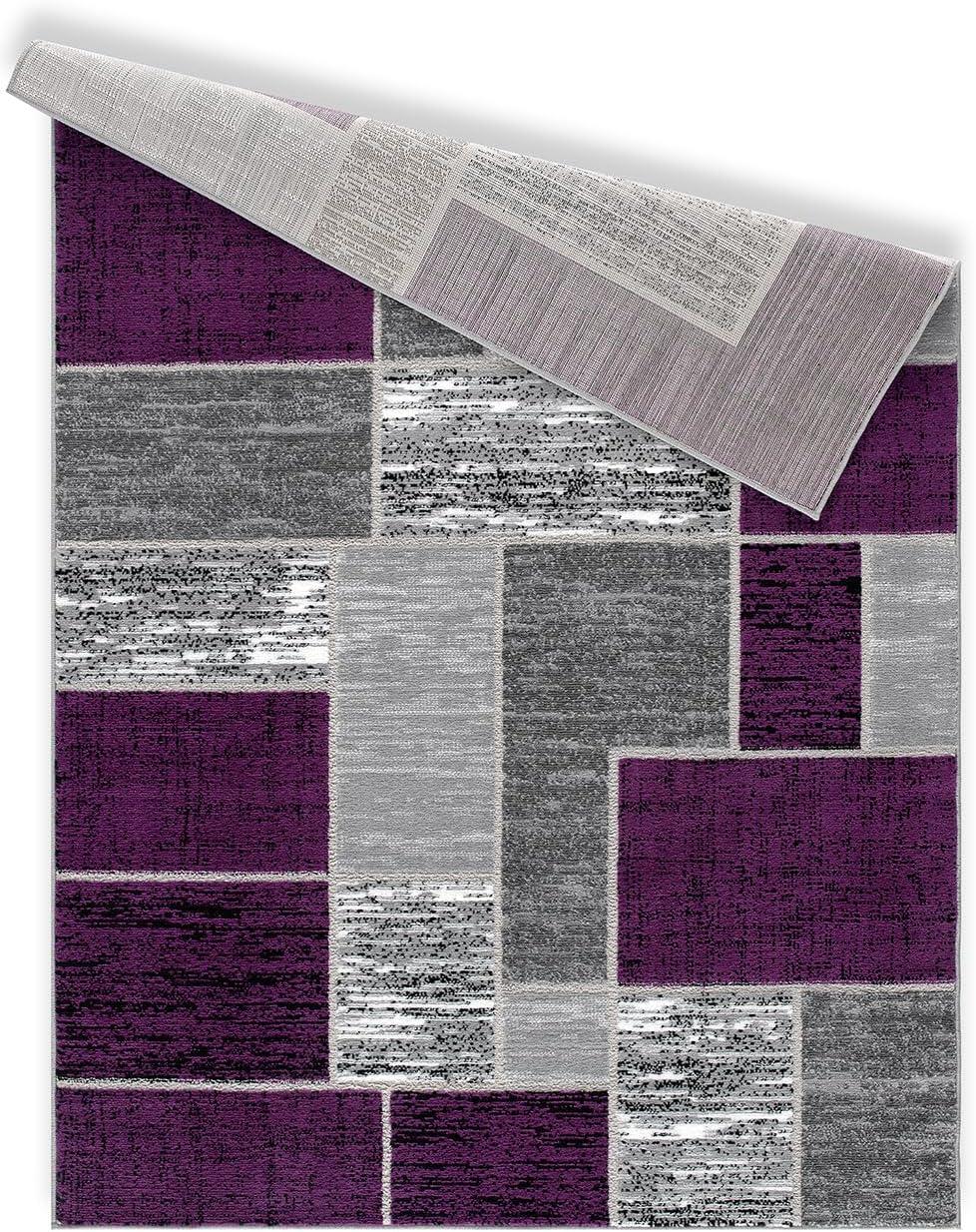 Alfombra Rectangular Geométrica Púrpura Verena de 5' x 7' para Entrada, Sala de Estar, Comedor, etc.