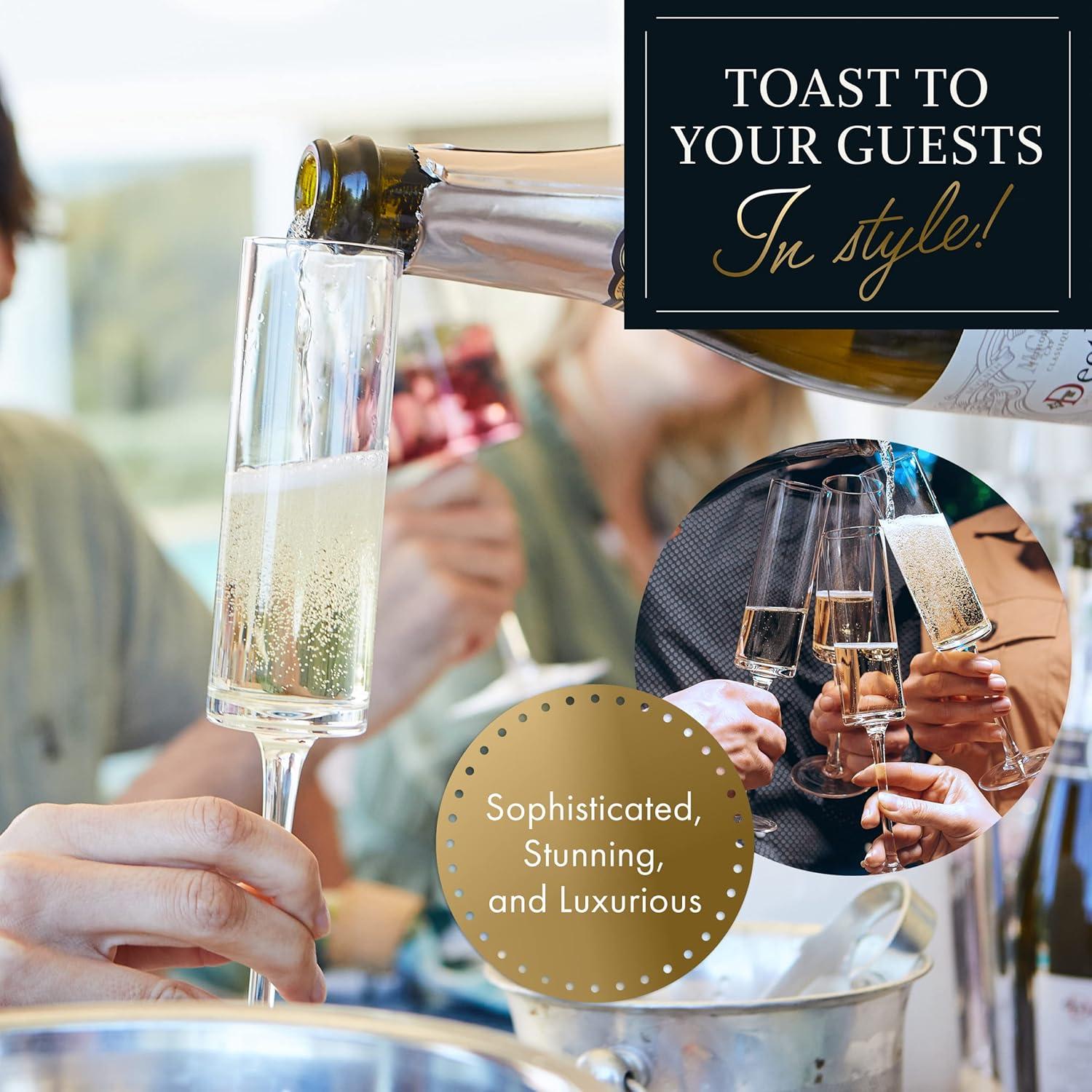 Elixir Crystal Champagne Flutes Glassware - Set of 4 Modern 6oz Edge Champagne Glasses, Ideal Gift
