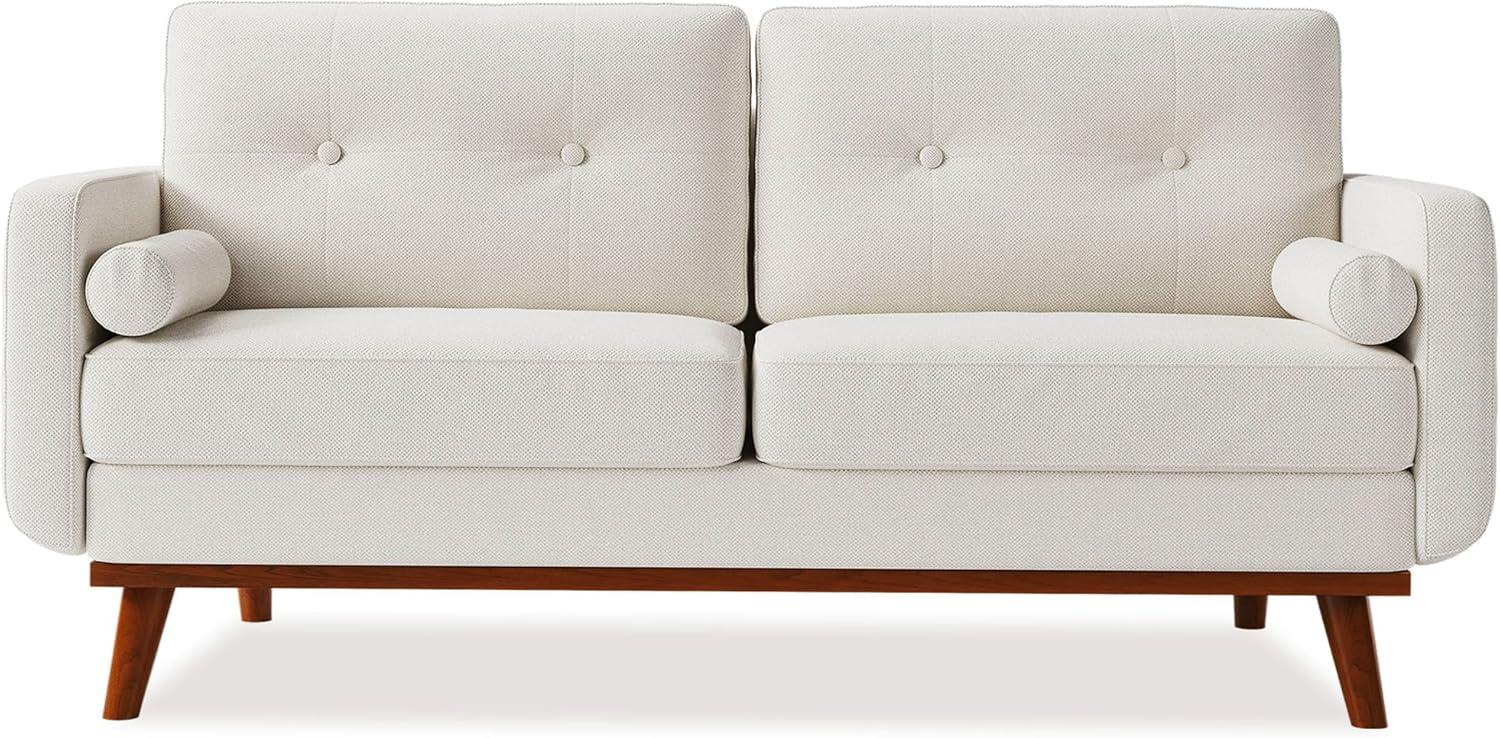 Beige Linen Upholstered Mid Century Modern Loveseat Sofa