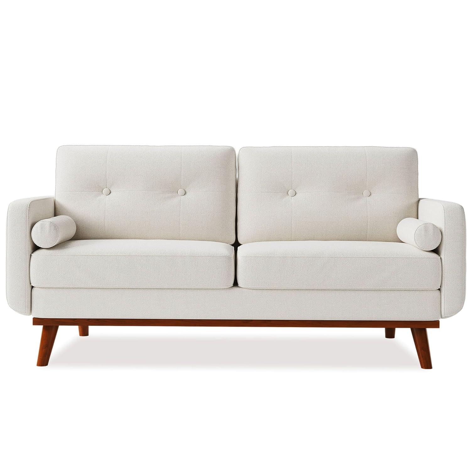Beige Linen Upholstered Mid Century Modern Loveseat Sofa