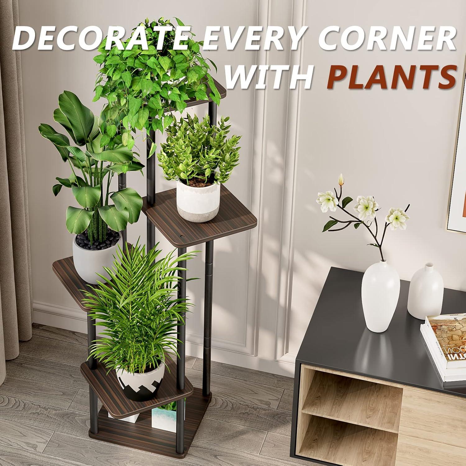 Black Oak 5-Tier Metal and MDF Indoor Plant Stand