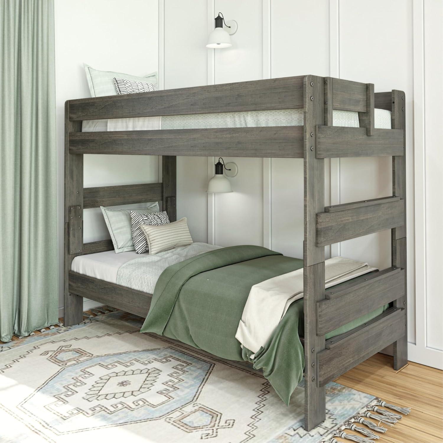 Max & Lily Twin over Twin Bunk Bed, Farmhouse Solid Wood Bunk Beds for Kids, Driftwood