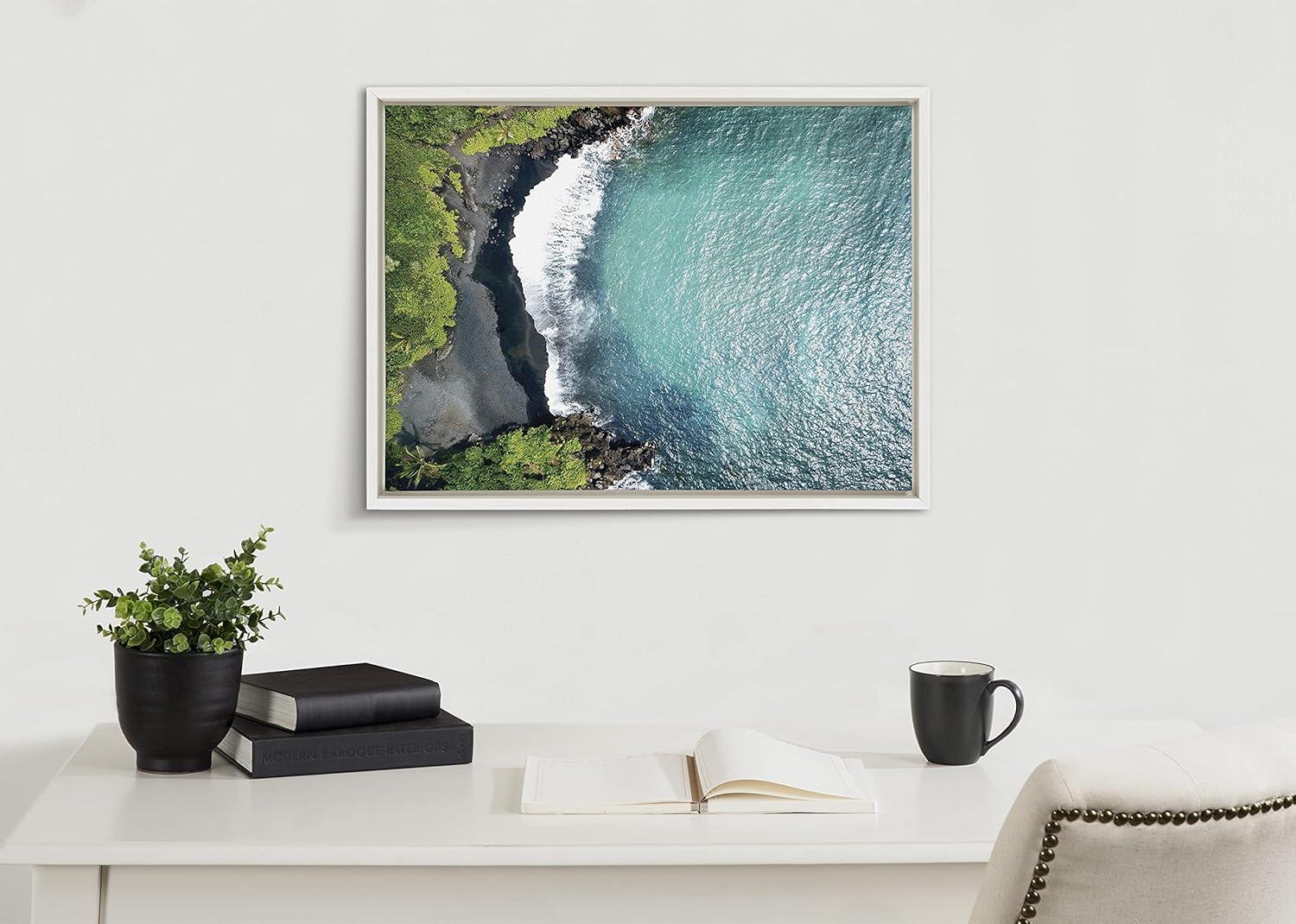 Kate and Laurel Sylvie Maui Black Sand Beach 1 Framed Canvas by Rachel Bolgov