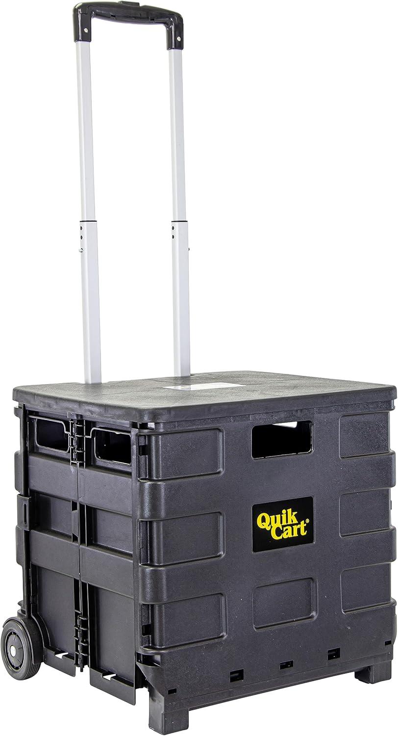 Black Collapsible Rolling Crate with Telescopic Handle