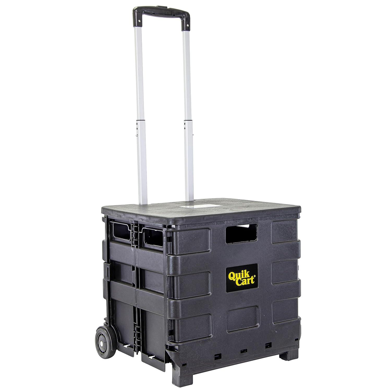 dbest products Quik Cart Sport Collapsible Rolling Crate on Wheels for Teachers Tote Basket 80 lbs Capacity, Made from Heavy Duty Plastic , Black