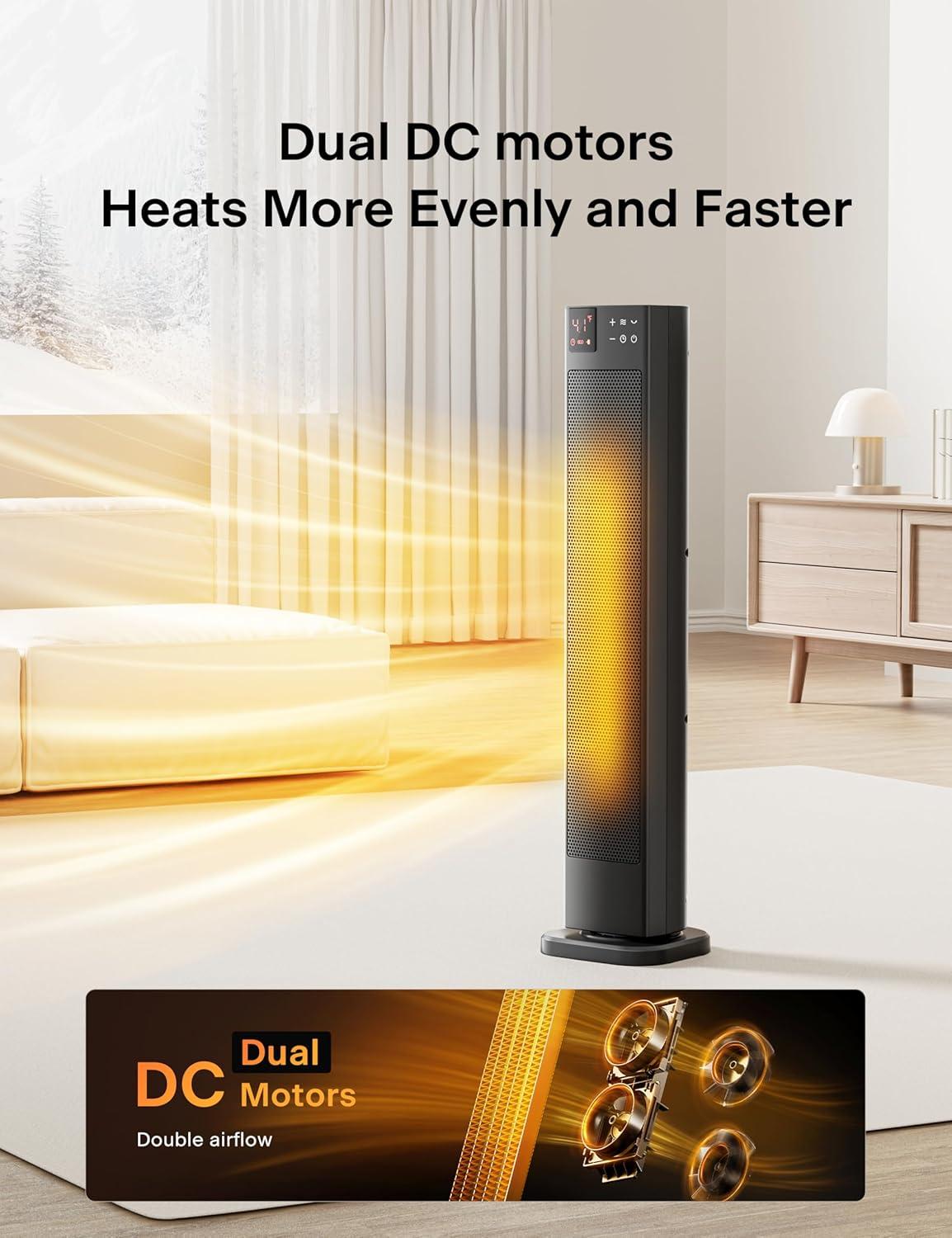 PELONIS 30 inch Ceramic Tower Heater, 1500W, Oscillation, Remote, 12H Timer, PHF15RSAPH30, Black