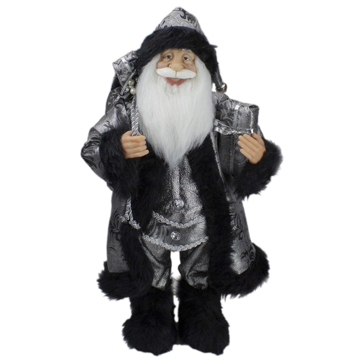 24" Silver and Black Santa Claus with Gifts Christmas Figure