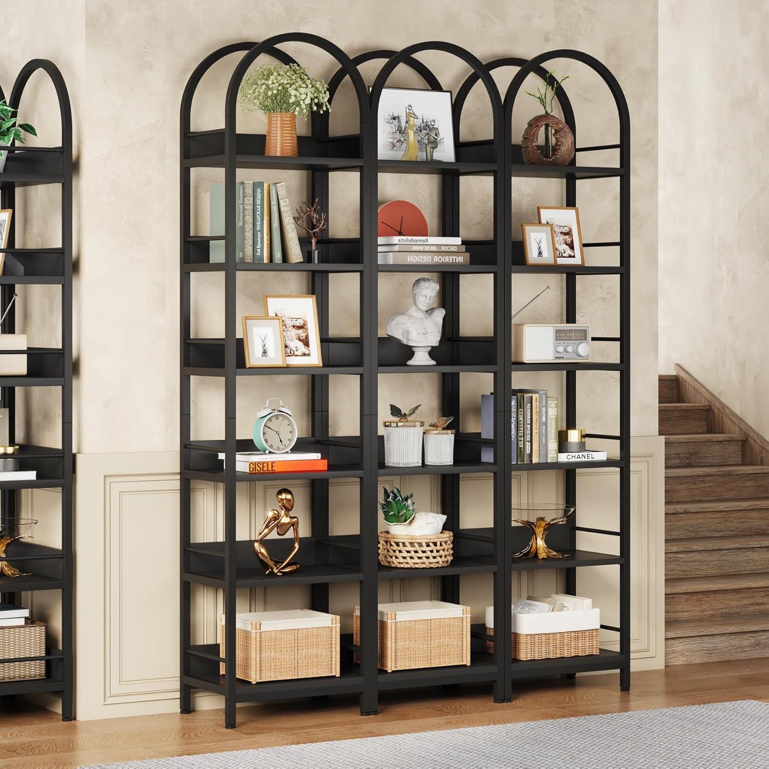 Tribesigns 6-Tier Open Bookshelf, 78.7" Tall Arched Bookcase Narrow Bookshelf, Black