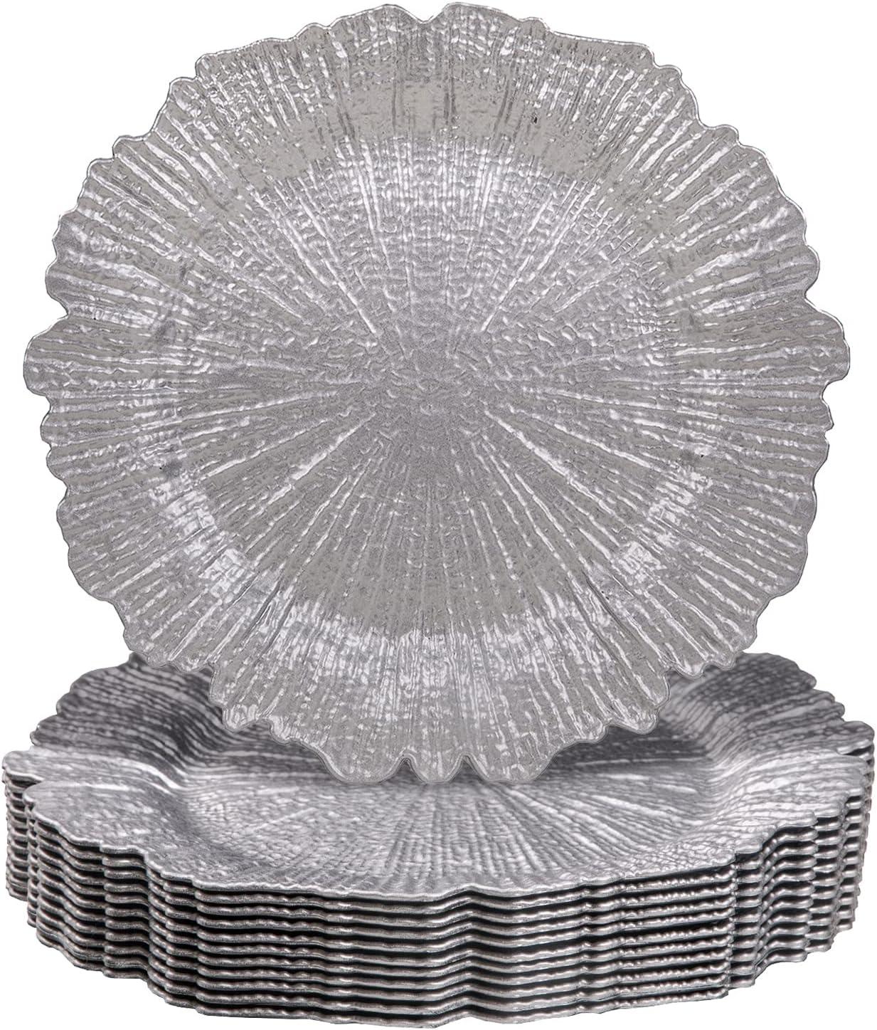 Silver Textured Plastic Charger Plates Set of 12, Round 13"