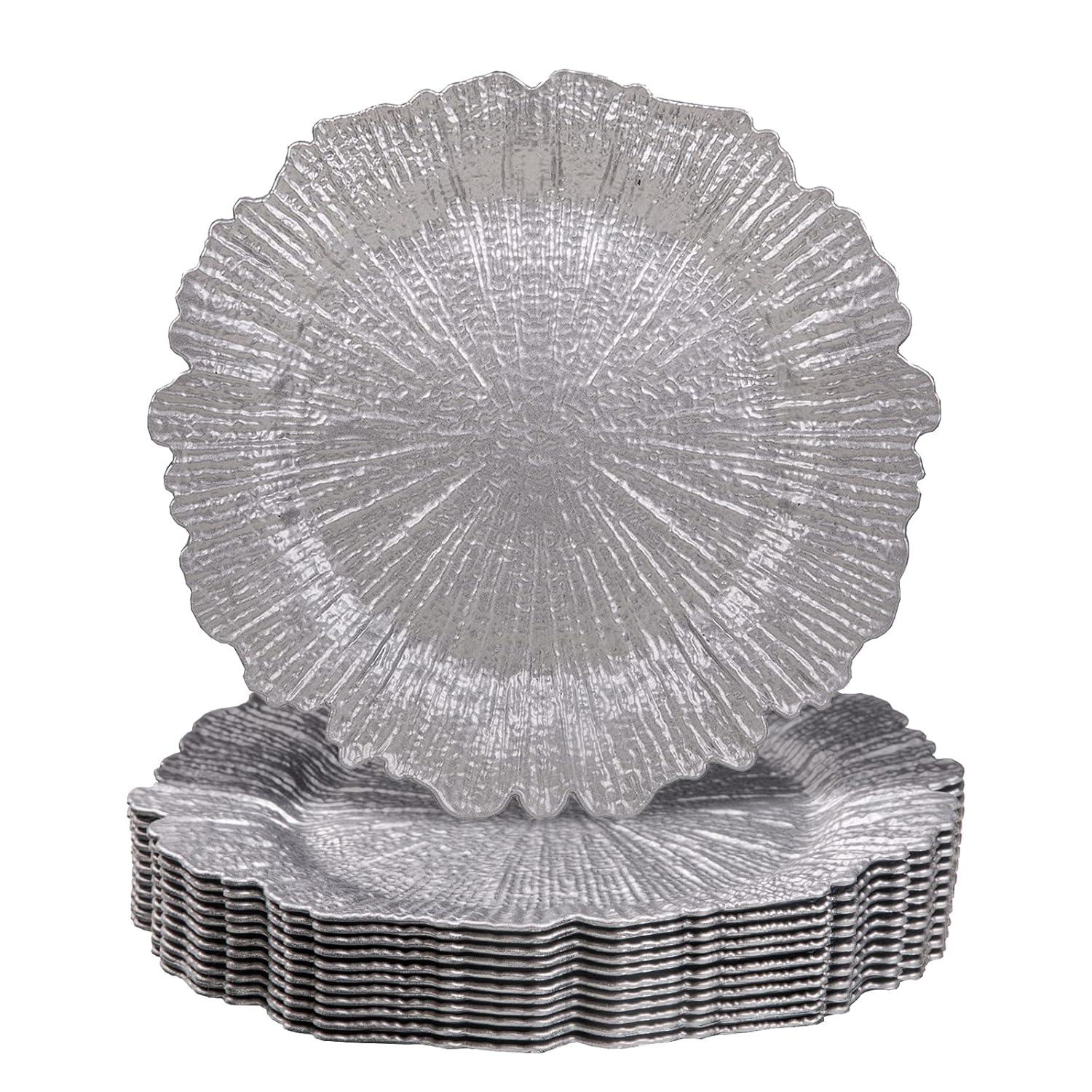 Silver Textured Plastic Charger Plates Set of 12, Round 13"