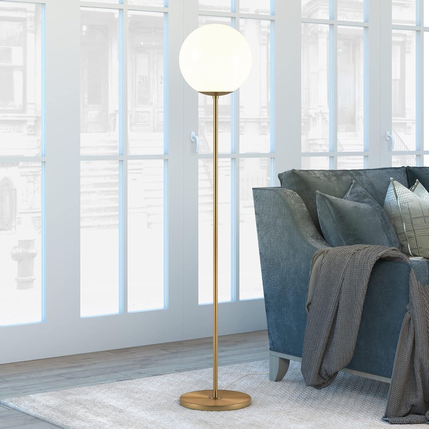 Theia White Glass Globe & Brass Floor Lamp