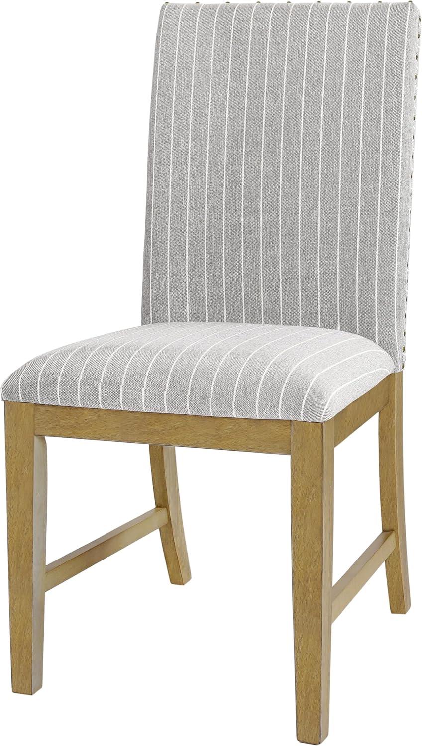 Light Grey Upholstered Linen Parsons Side Chair Set with Wood Frame