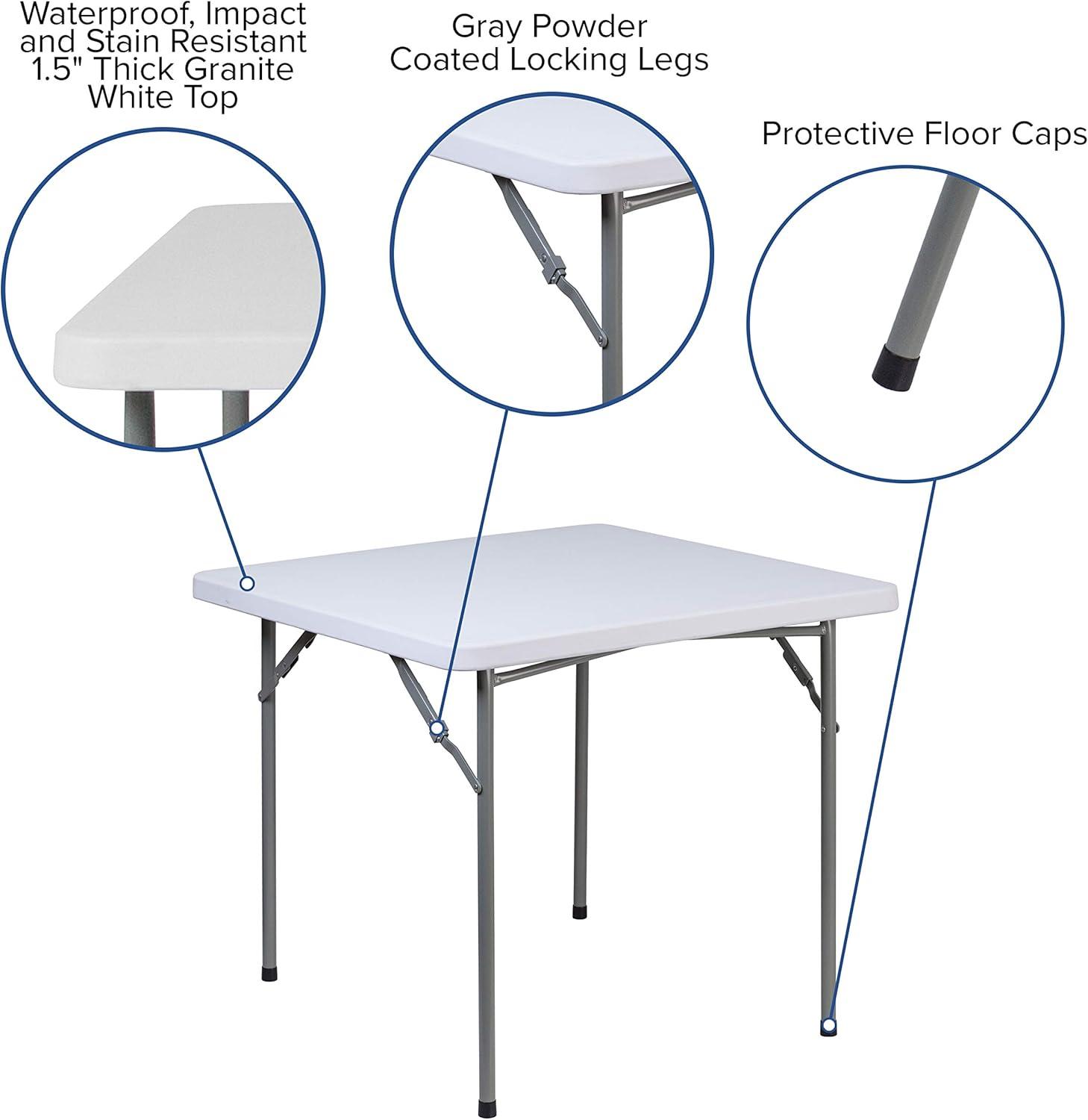 Emma and Oliver 2.81-Foot Square Granite White Plastic Folding Table - Card Table/Game Table