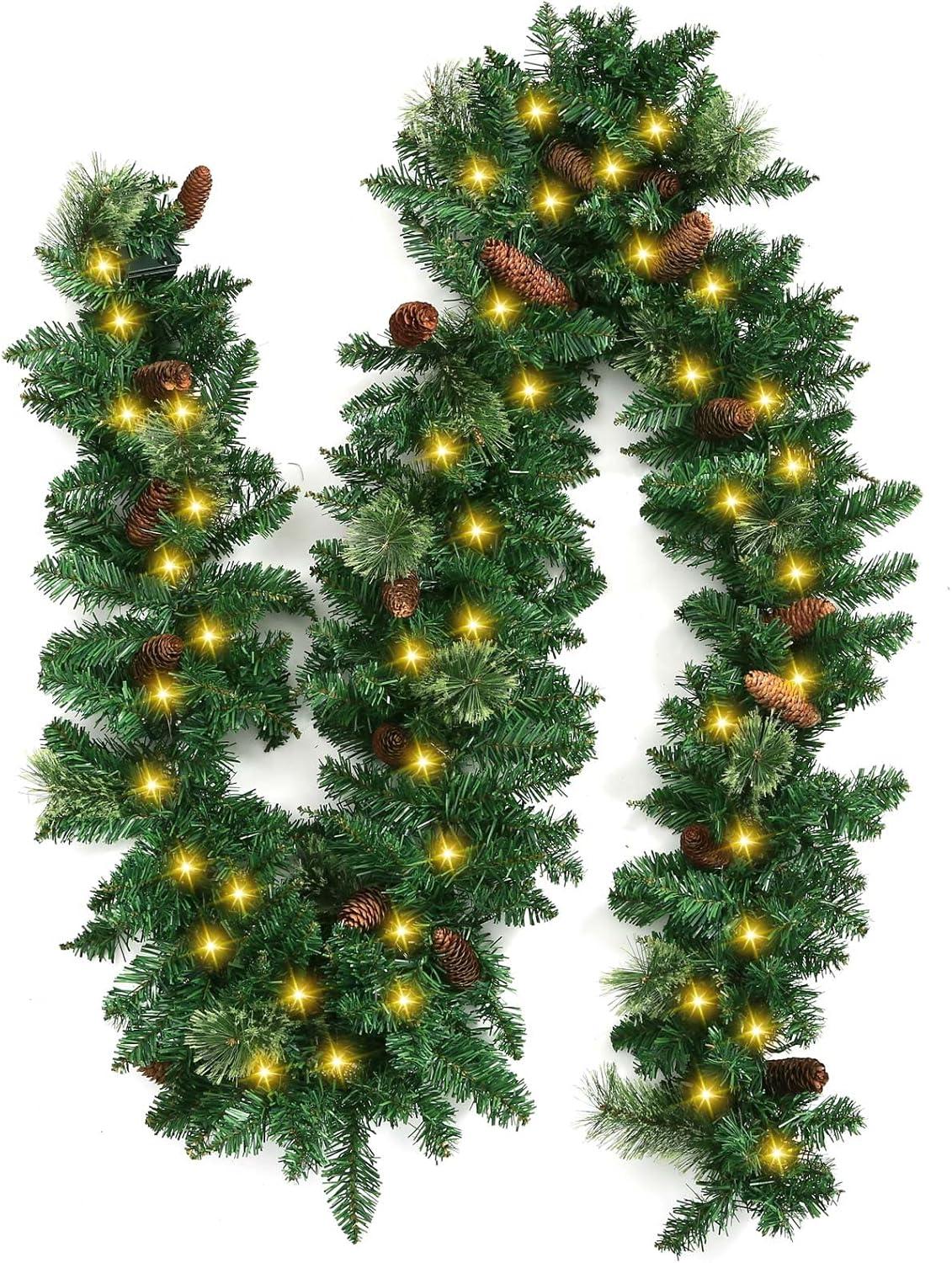 9ft Green Prelit Artificial Christmas Garland with LED Lights