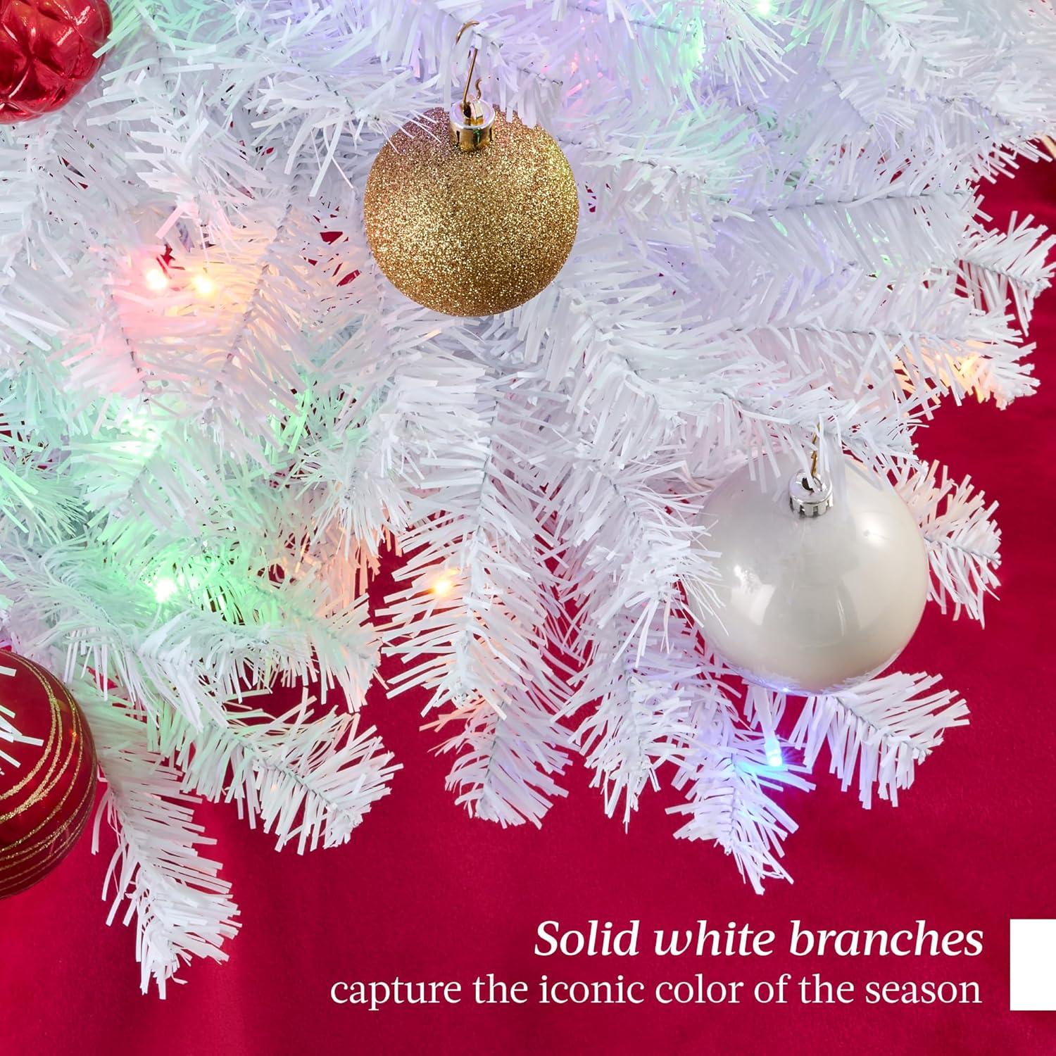 Best Choice Products 4.5ft Pre-Lit Premium Hinged Artificial White Christmas Pine Tree w/ 200 Multicolor Lights, Stand