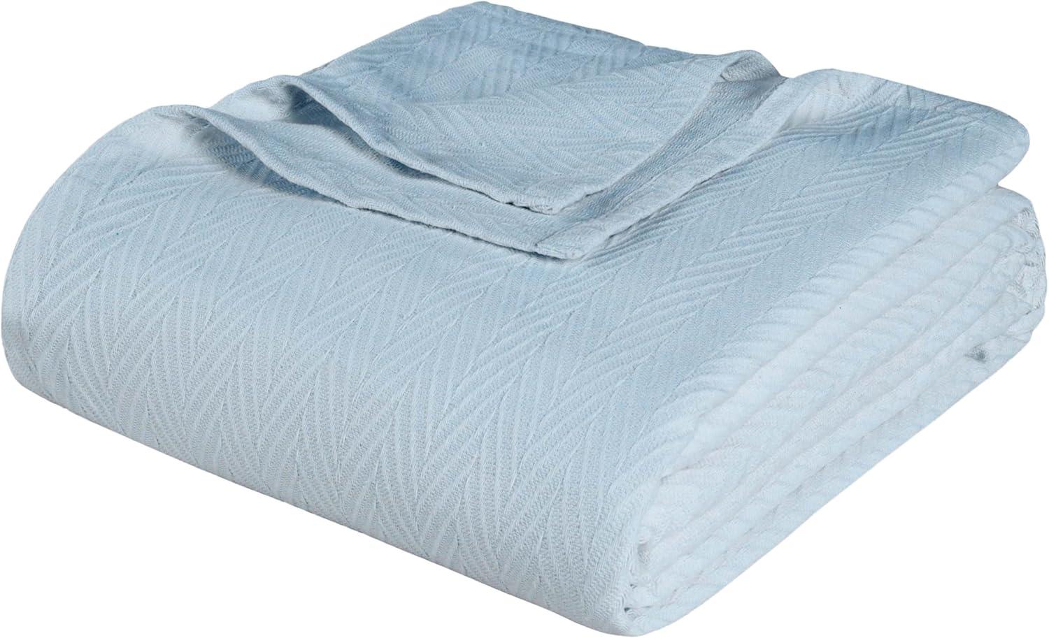 Light Blue King Size Cotton Knitted Throw Blanket