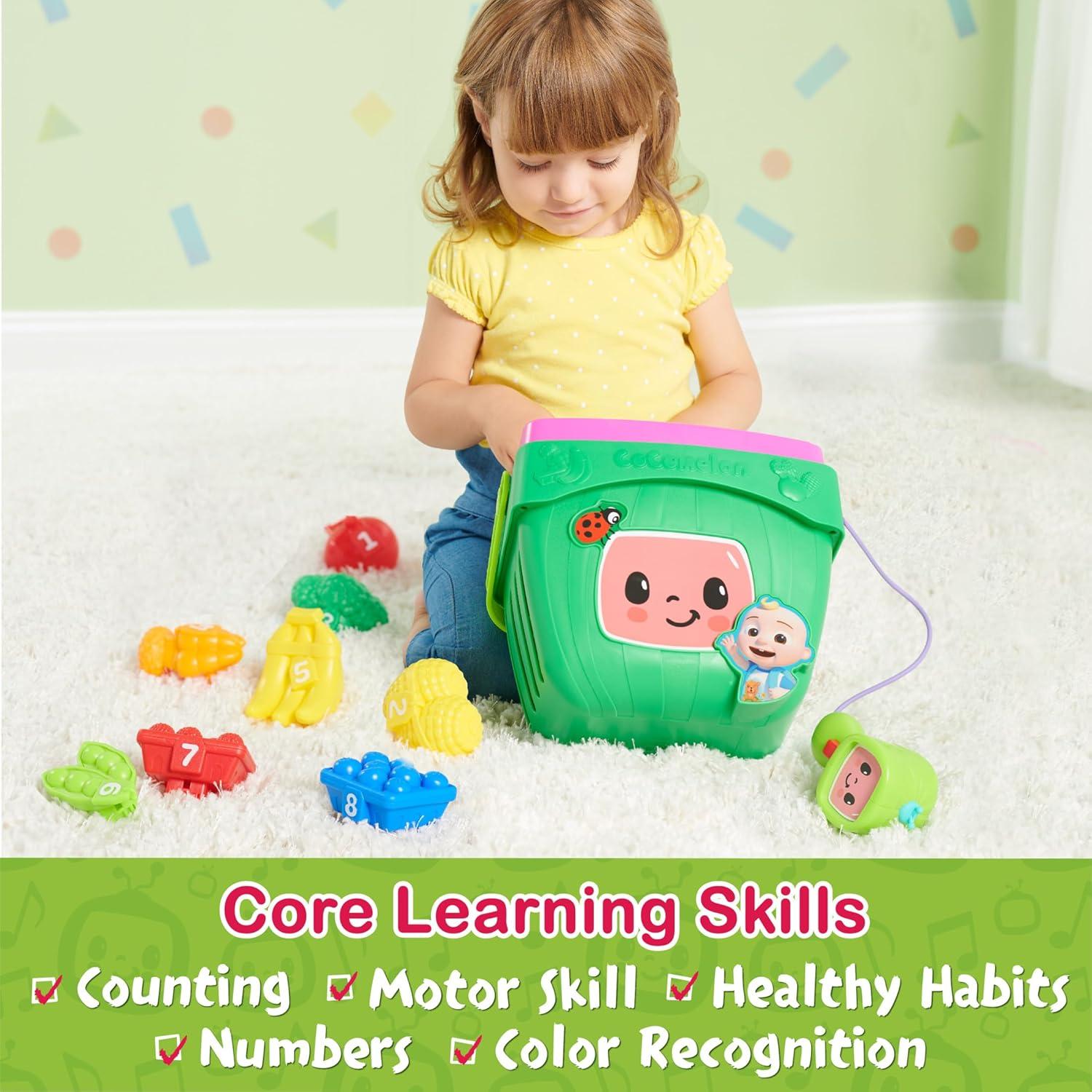 CoComelon Veggie Fun Learning Basket, Pretend Play Food, Preschool Learning and Education, 10-pieces, Music and Sounds, Kids Toys for Ages 18 month