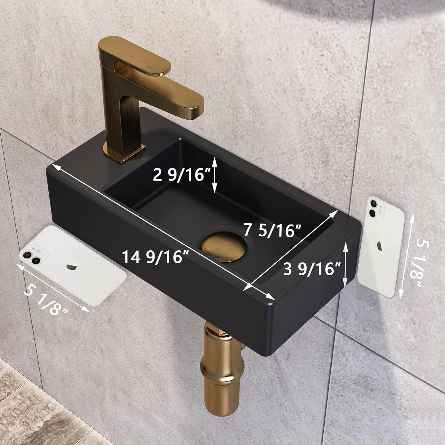Liberty 14.57'' x 7'' Vitreous China Rectangular Wall Mount Bathroom Sink with Left Faucet Hole for Small Space