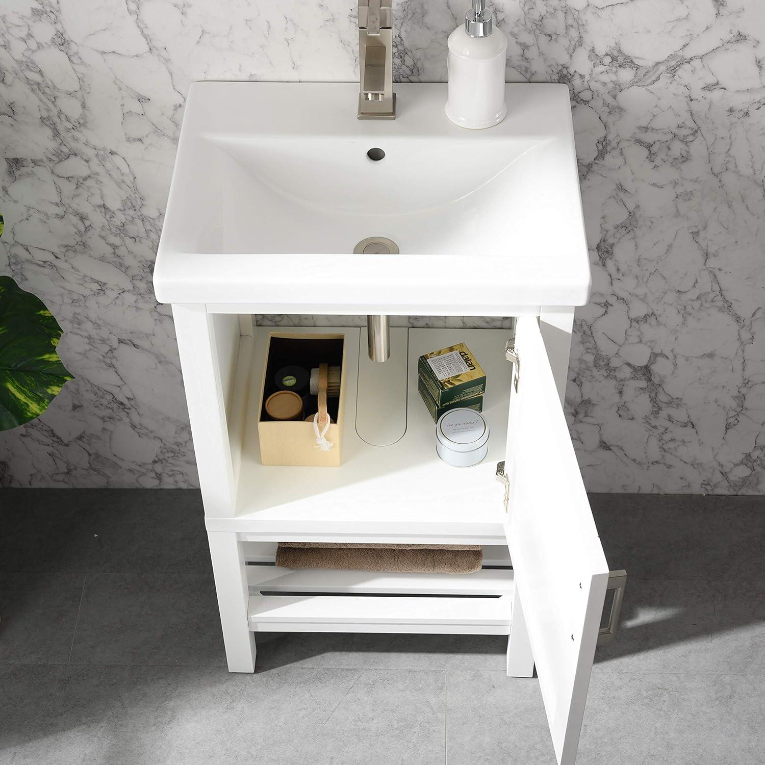 Bailey 20" White Wood Bathroom Vanity with Porcelain Top