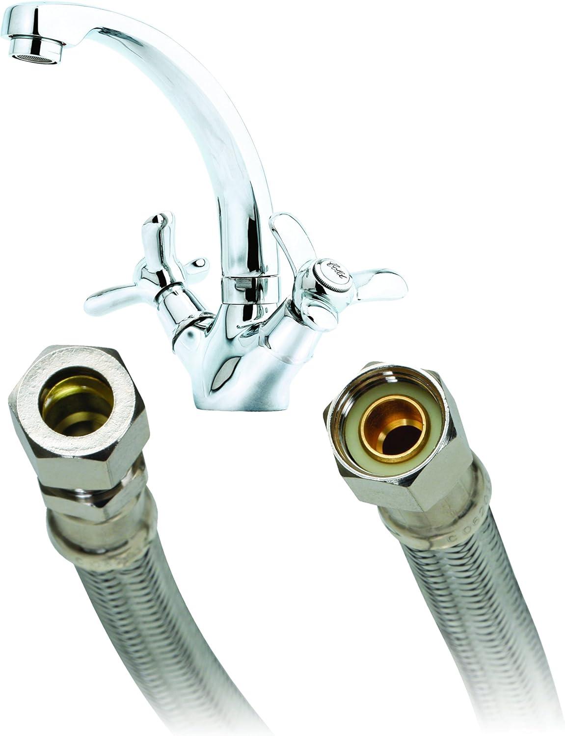 Fluidmaster B8F12 Braided Stainless Steel Faucet Connector, 3/8" Comp x 3/8" 12" Length