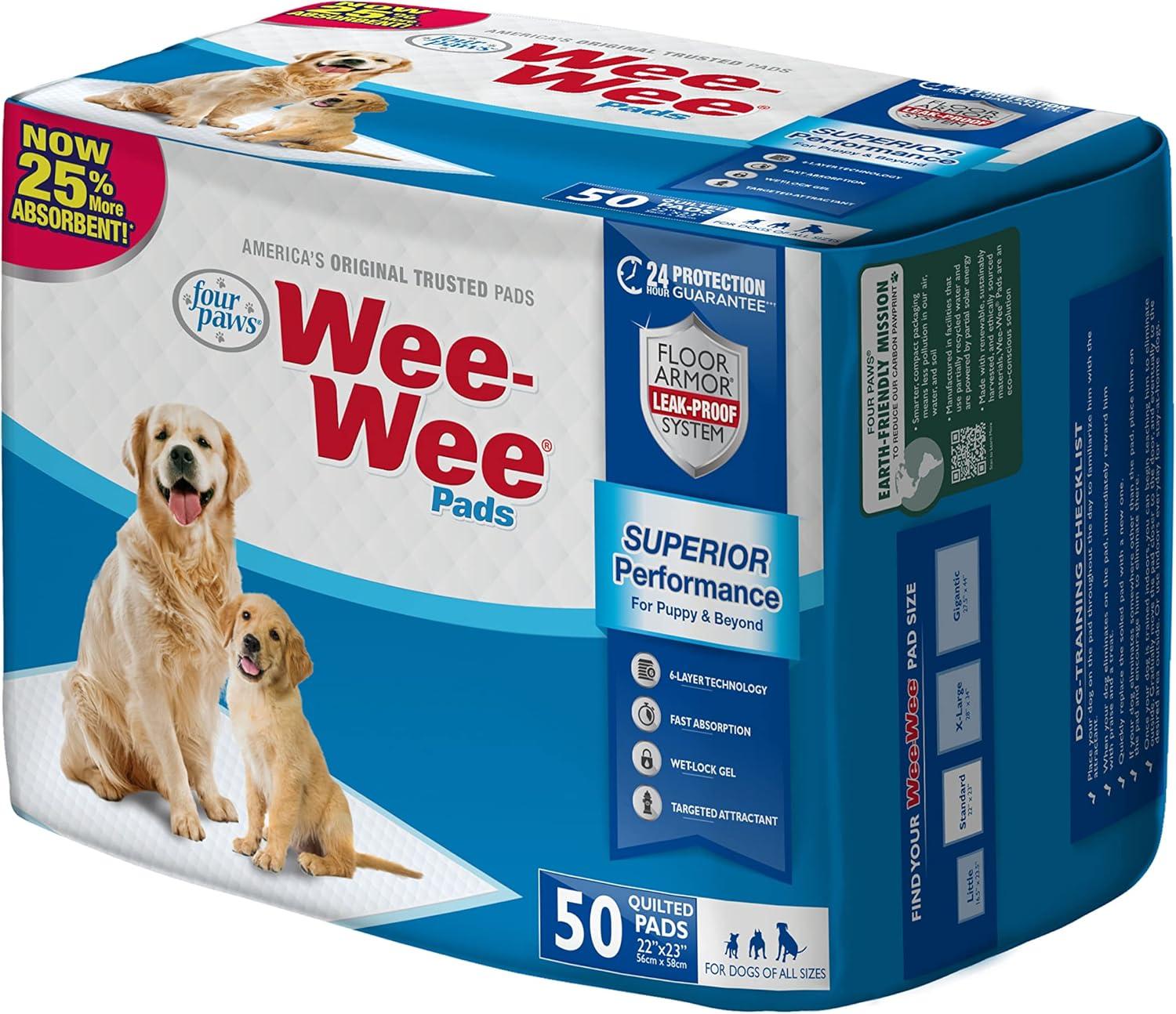 Four Paws Wee Wee Absorbent Potty Training Dog & Puppy Pads, Pet Pee Pads, Standard 50ct