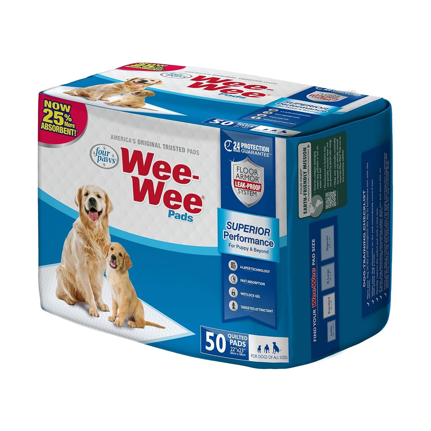 Four Paws Wee Wee Absorbent Potty Training Dog & Puppy Pads, Pet Pee Pads, Standard 50ct