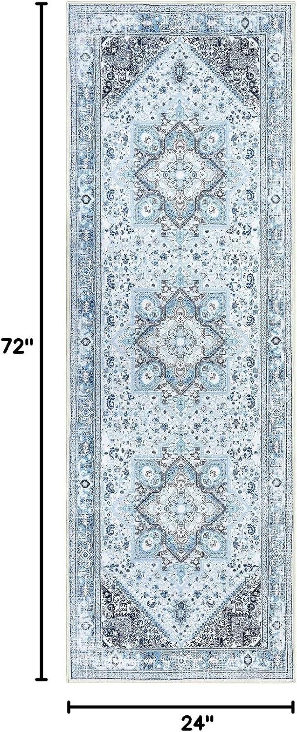 WhizMax 2x6 Vintage Hallway Runner Rug Machine Washable Rug Farmhouse Bedside Persian Distressed Rug Soft Foldable Thin Rug for Laundry, Blue/Grey