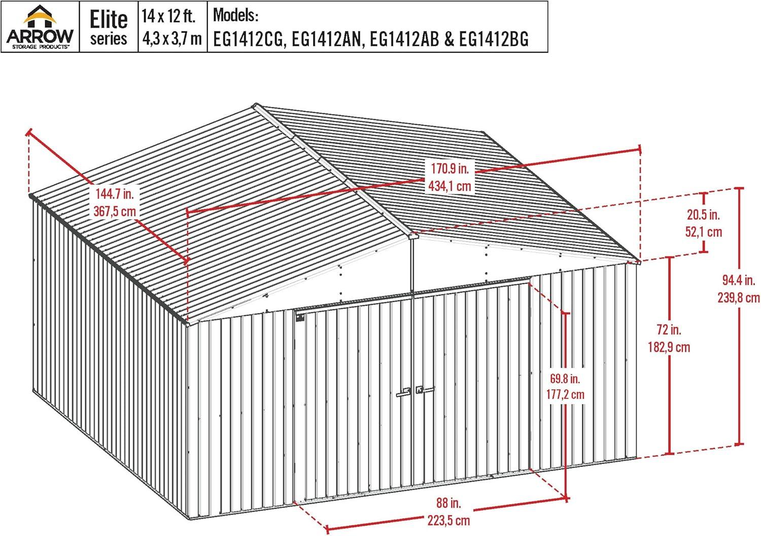 Elite Cool Grey 14' x 12' Steel Storage Shed with Swing Doors