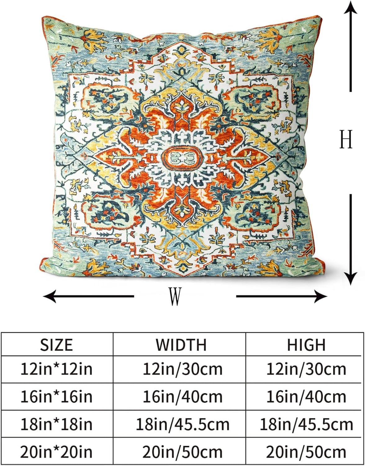 Boho Green Throw Pillow Covers 18x18 inch Set of 2,Bohemian Carpet Double Sided Pattern Soft Plush Cushion Cover for Couch Sofa Bed Decorative,Only Pillowcase (No Insert)