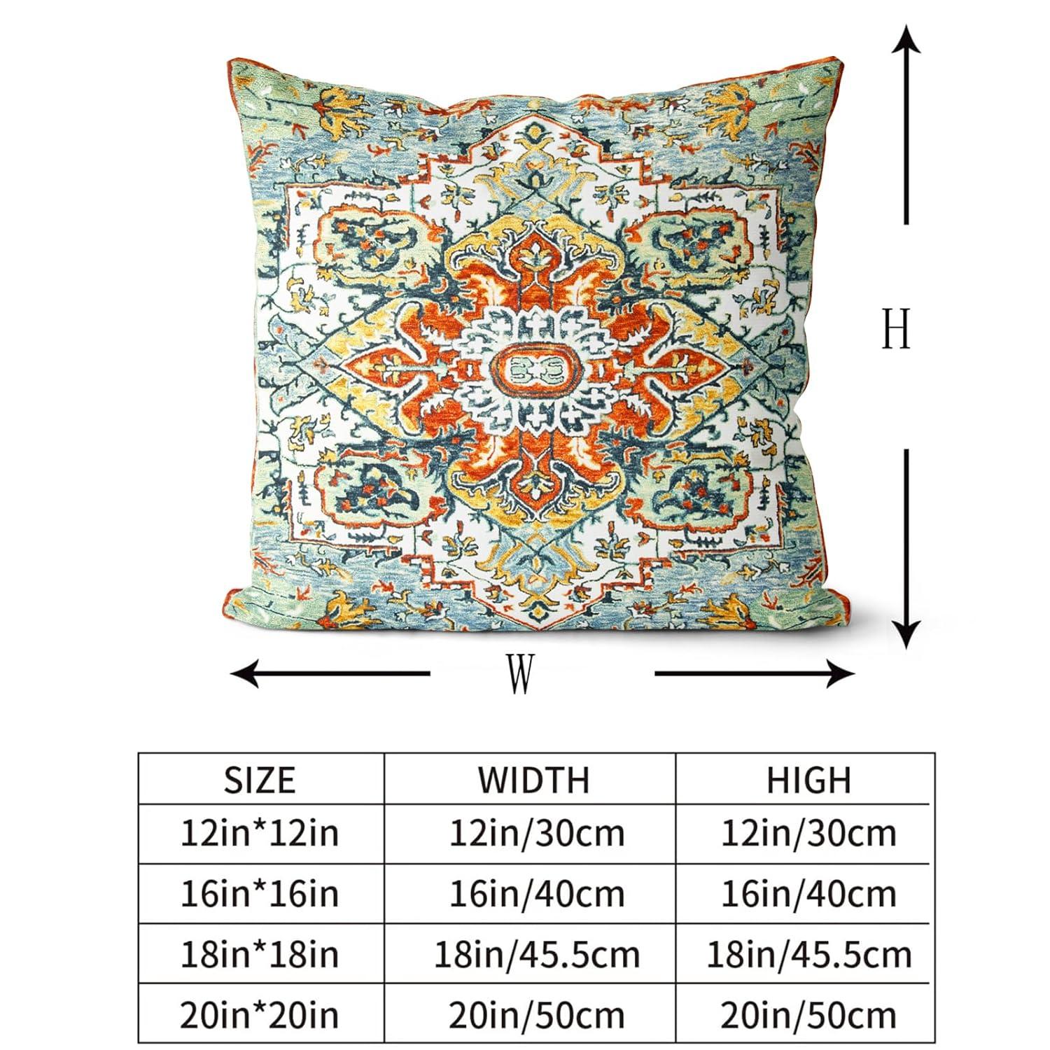 Boho Green Throw Pillow Covers 18x18 inch Set of 2,Bohemian Carpet Double Sided Pattern Soft Plush Cushion Cover for Couch Sofa Bed Decorative,Only Pillowcase (No Insert)