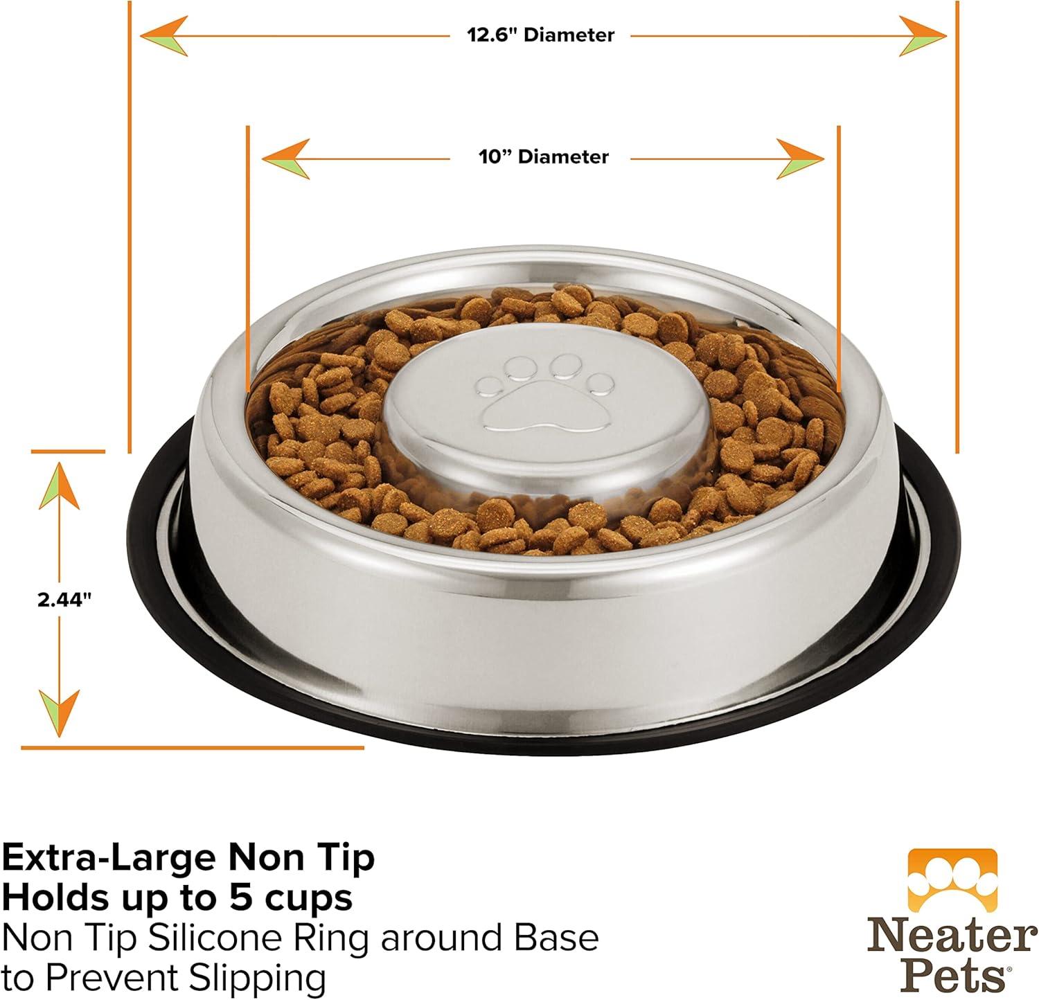 Stainless Steel Non-Tip Slow Feed Dog Bowl, 5 Cup Capacity