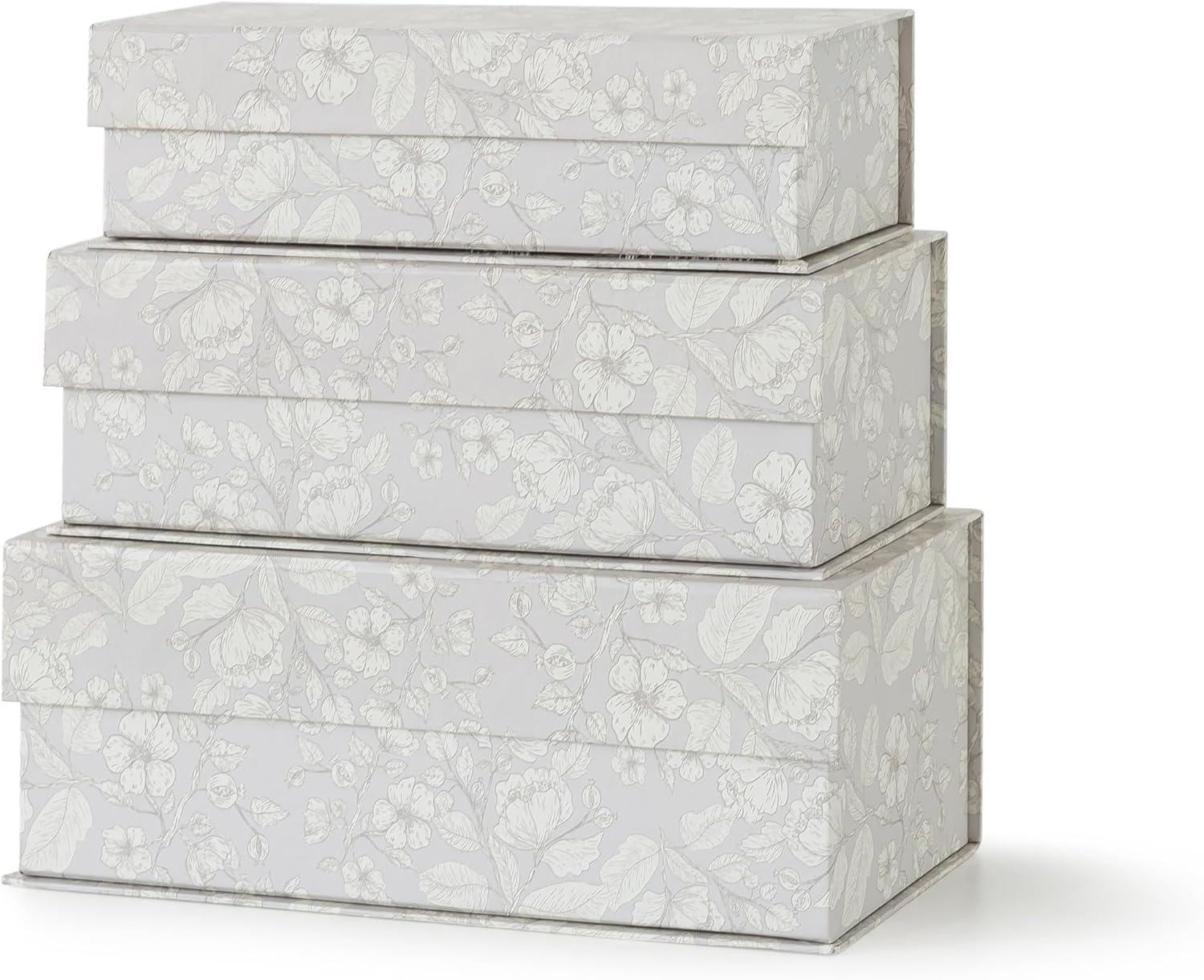 Soul & Lane Decorative Storage Boxes with Lids, Set of 3 Memory Keepsake Boxes with Magnetic Closure, Cardboard Storage for Photos, Documents, Gifts, Home Decor, Subtle Bloom