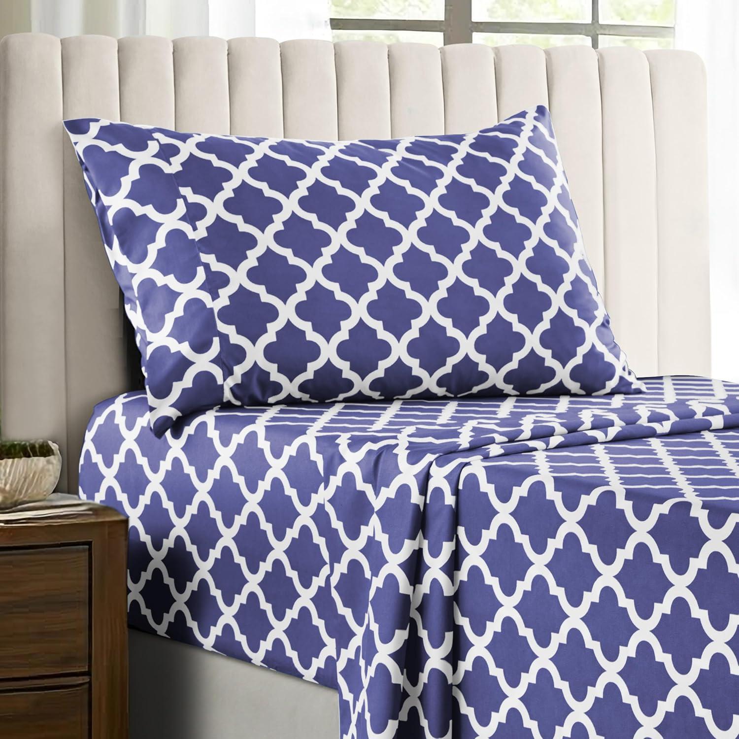 Lux Decor Collection 1800 Series Soft Microfiber Bed Sheets Set Geometric Quatrefoil Bedding